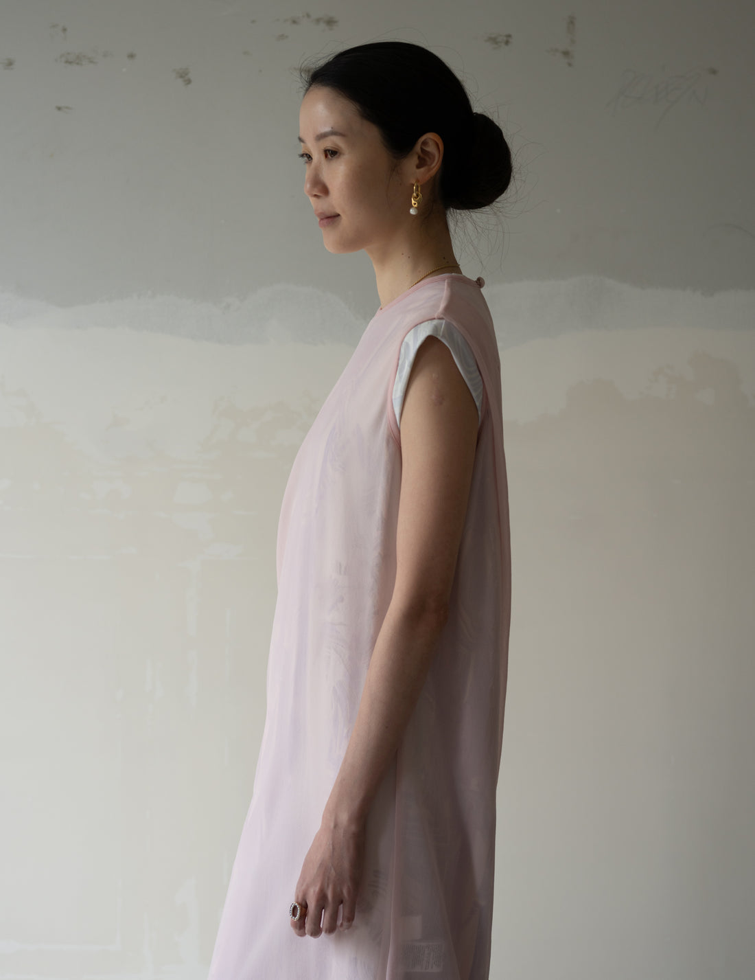 Draped Jersey Sheer Dress・Pink