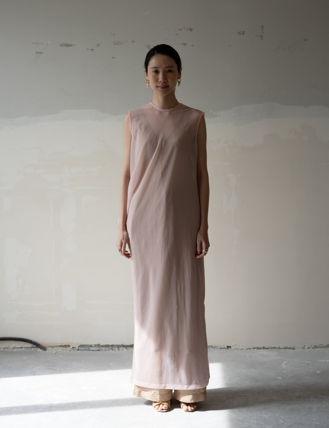 Draped Jersey Sheer Dress・Pink