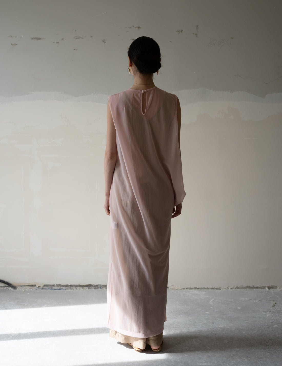 Draped Jersey Sheer Dress・Pink