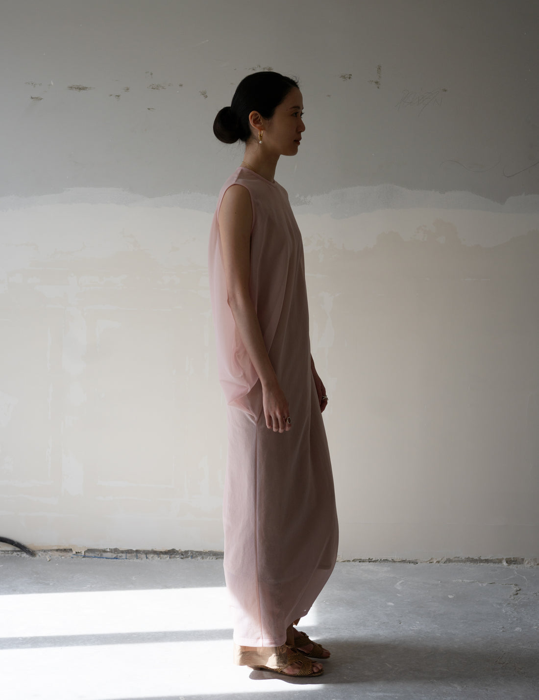Draped Jersey Sheer Dress・Pink