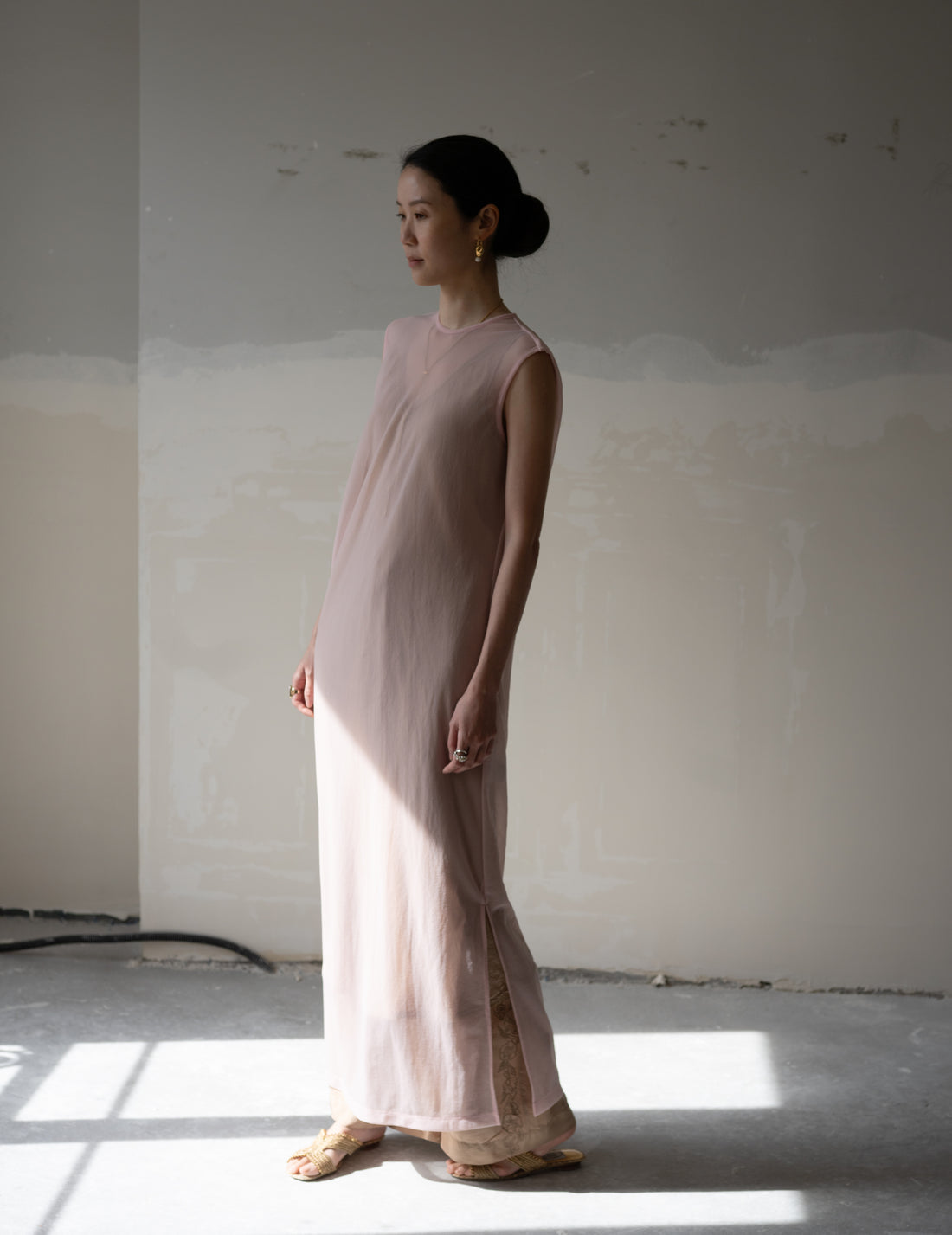 Draped Jersey Sheer Dress・Pink