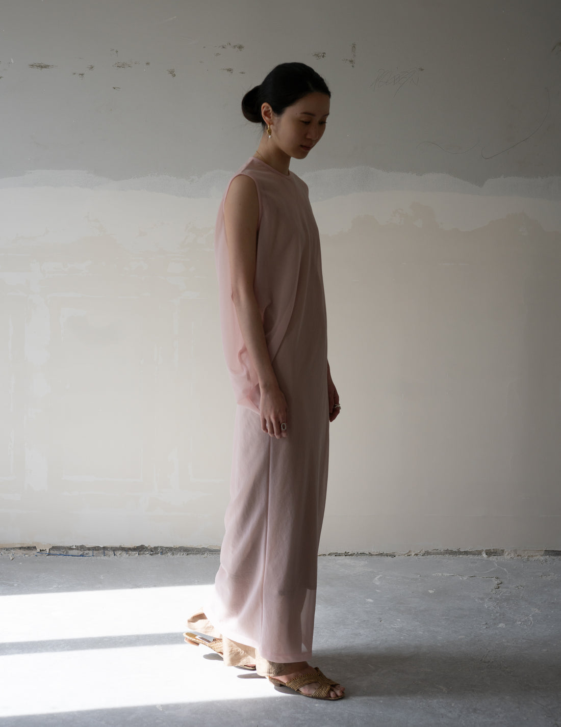 Draped Jersey Sheer Dress・Pink