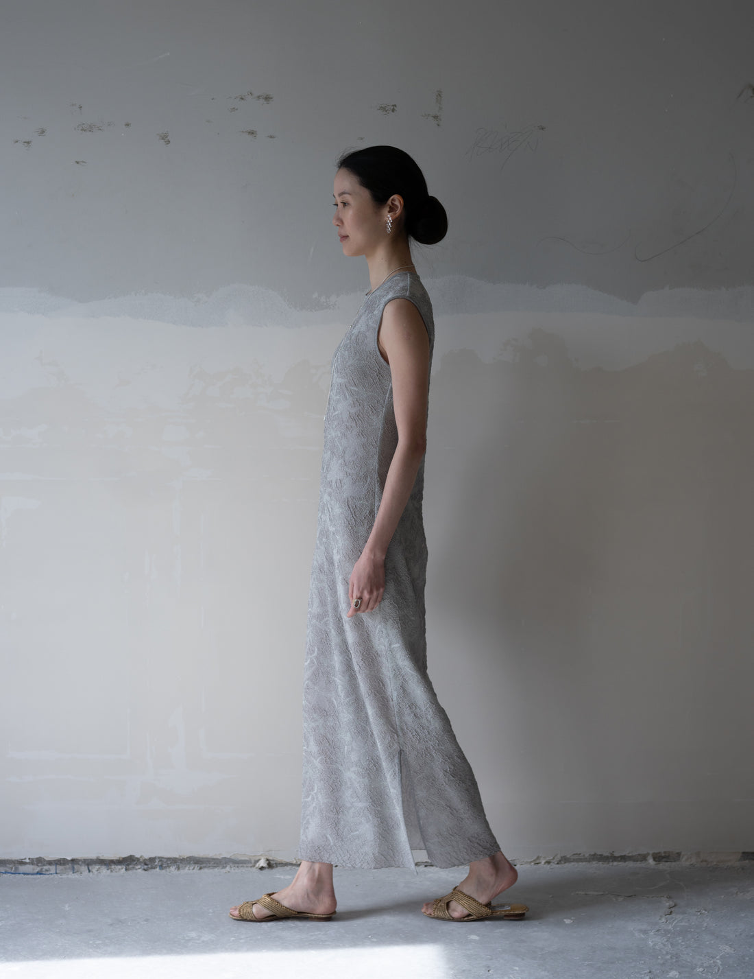 Floral Jacquard Sheer Knit Dress・Grey