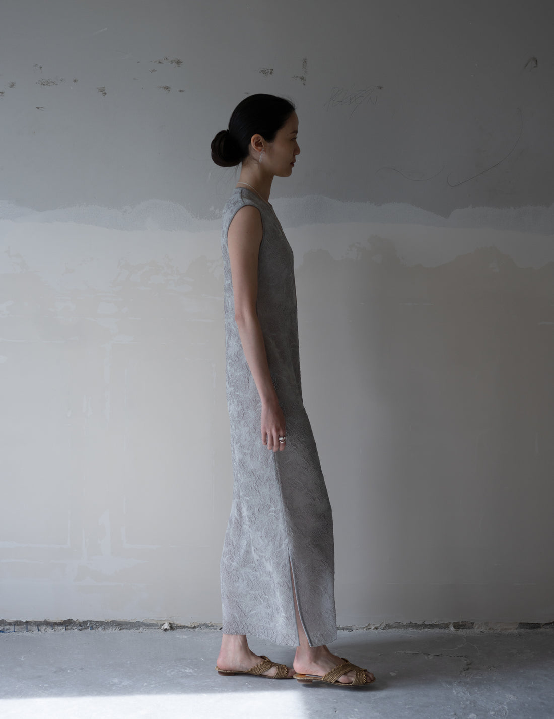 Floral Jacquard Sheer Knit Dress・Grey