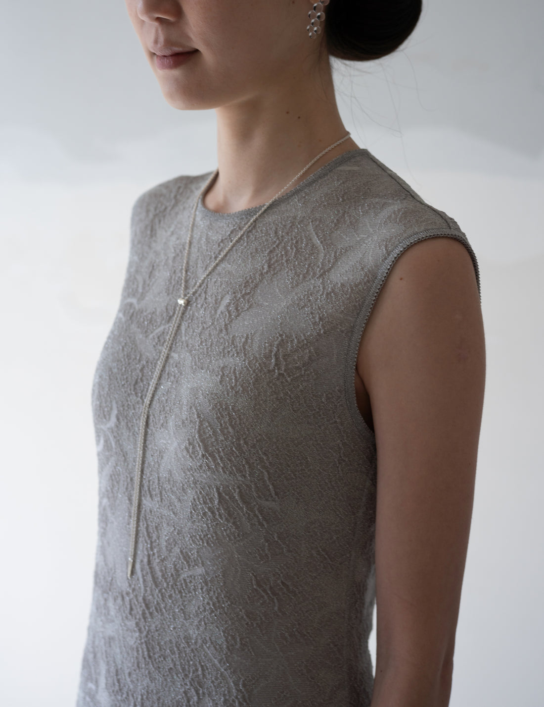 Floral Jacquard Sheer Knit Dress・Grey