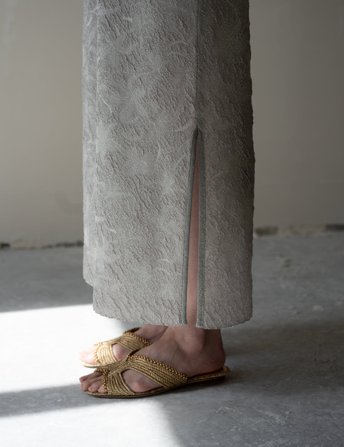 Floral Jacquard Sheer Knit Dress・Grey