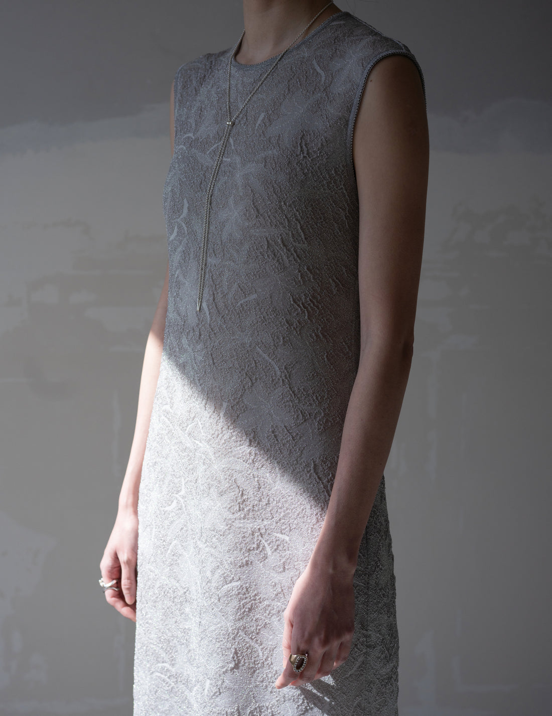 Floral Jacquard Sheer Knit Dress・Grey