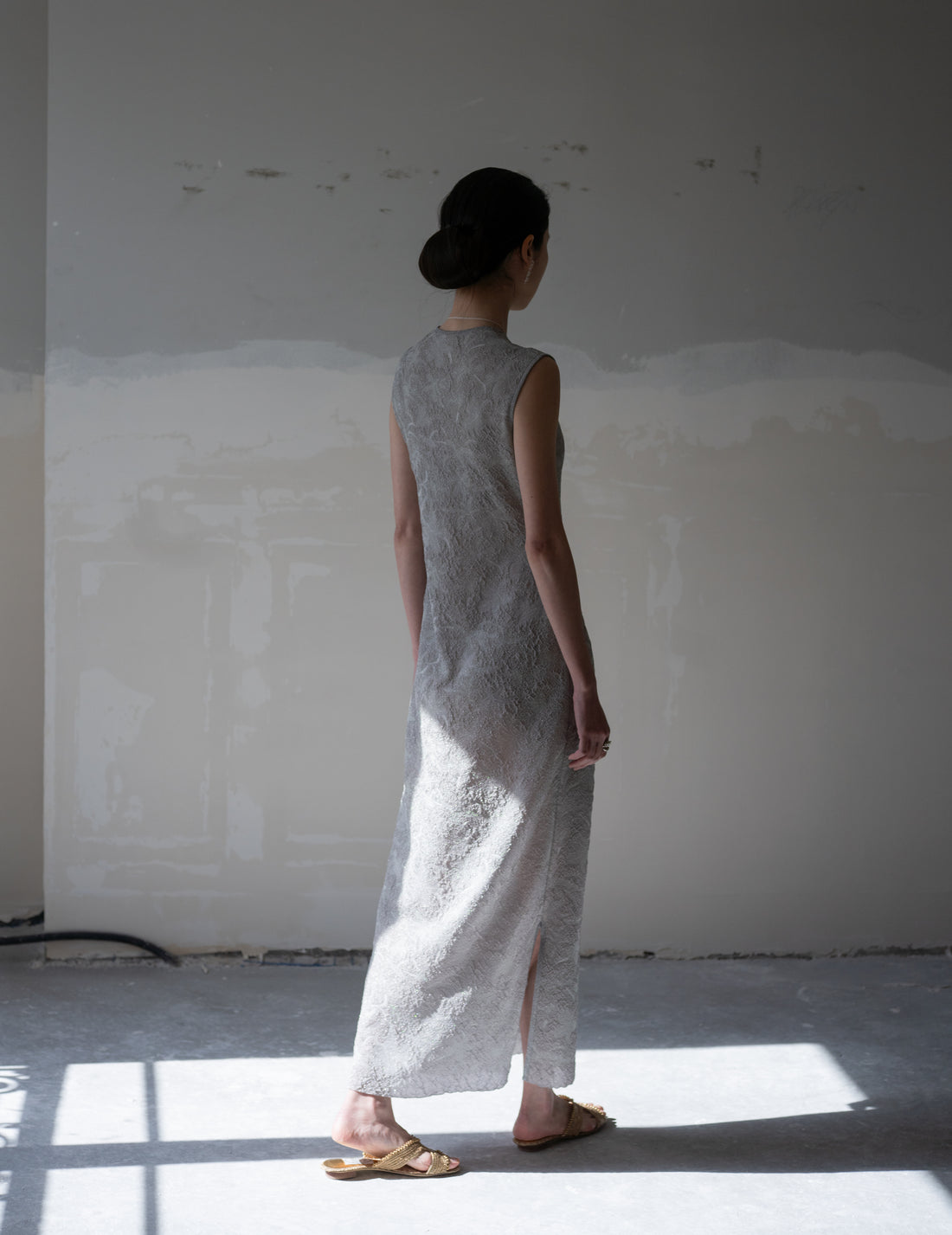 Floral Jacquard Sheer Knit Dress・Grey
