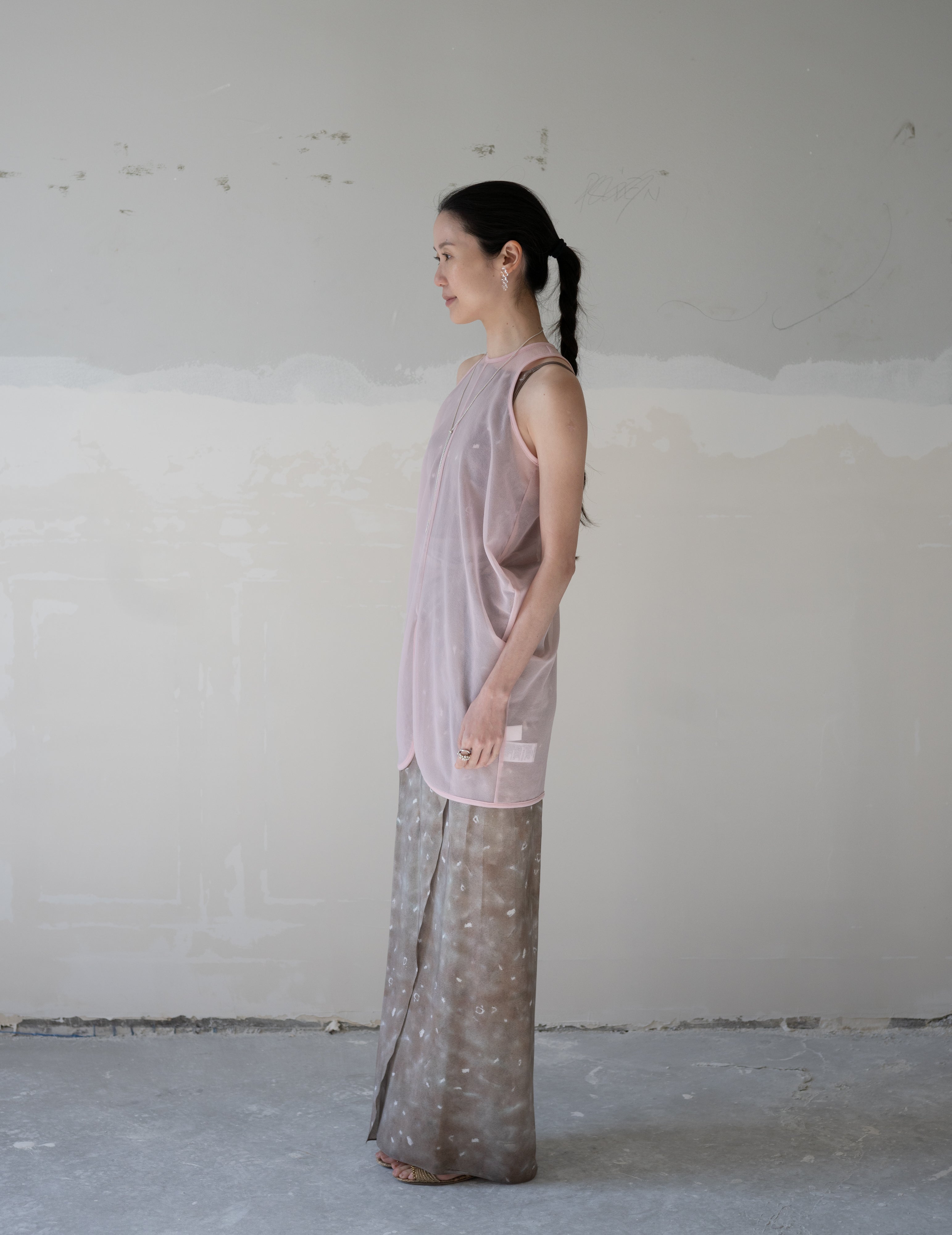 Draped Jersey Sheer Sleeveless Top 未使用 Draped Jersey Sheer Sleeveless Top・Pink