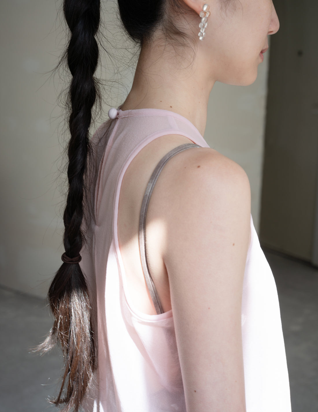 Draped Jersey Sheer Sleeveless Top・Pink