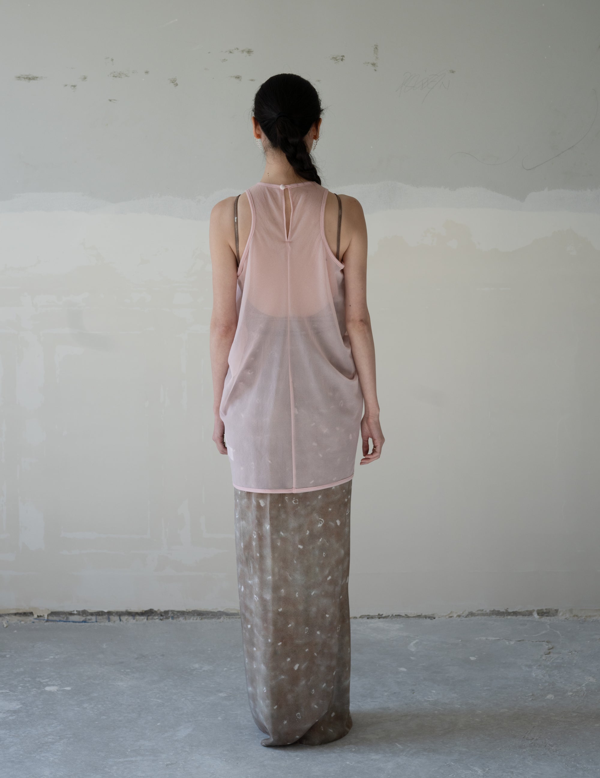 垂墜感透膚無袖上衣・粉
