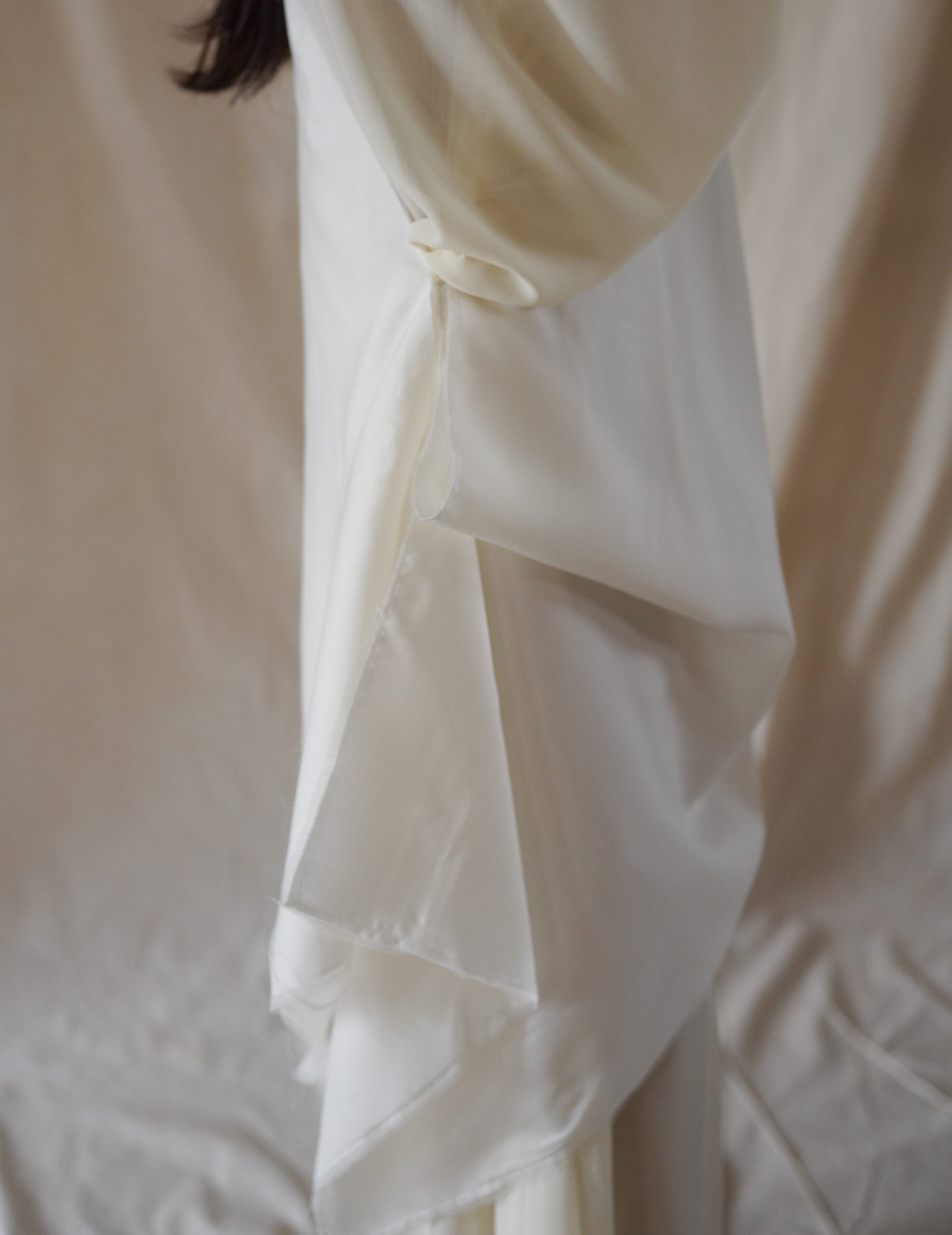 Macha 羊毛真絲混紡長巾・米白色