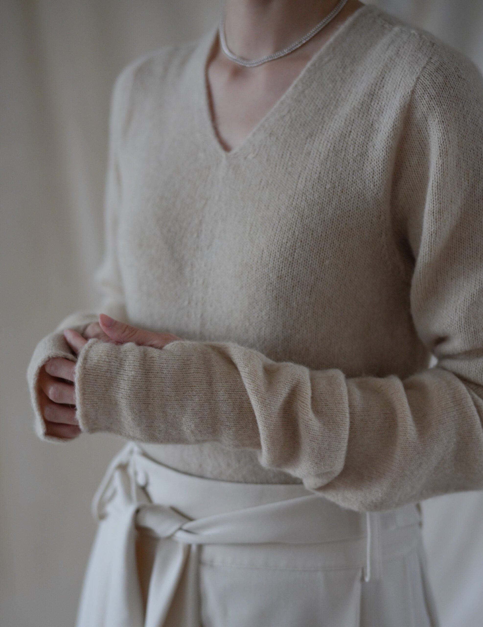 Hana 羊絨蠶絲長手套・象牙白