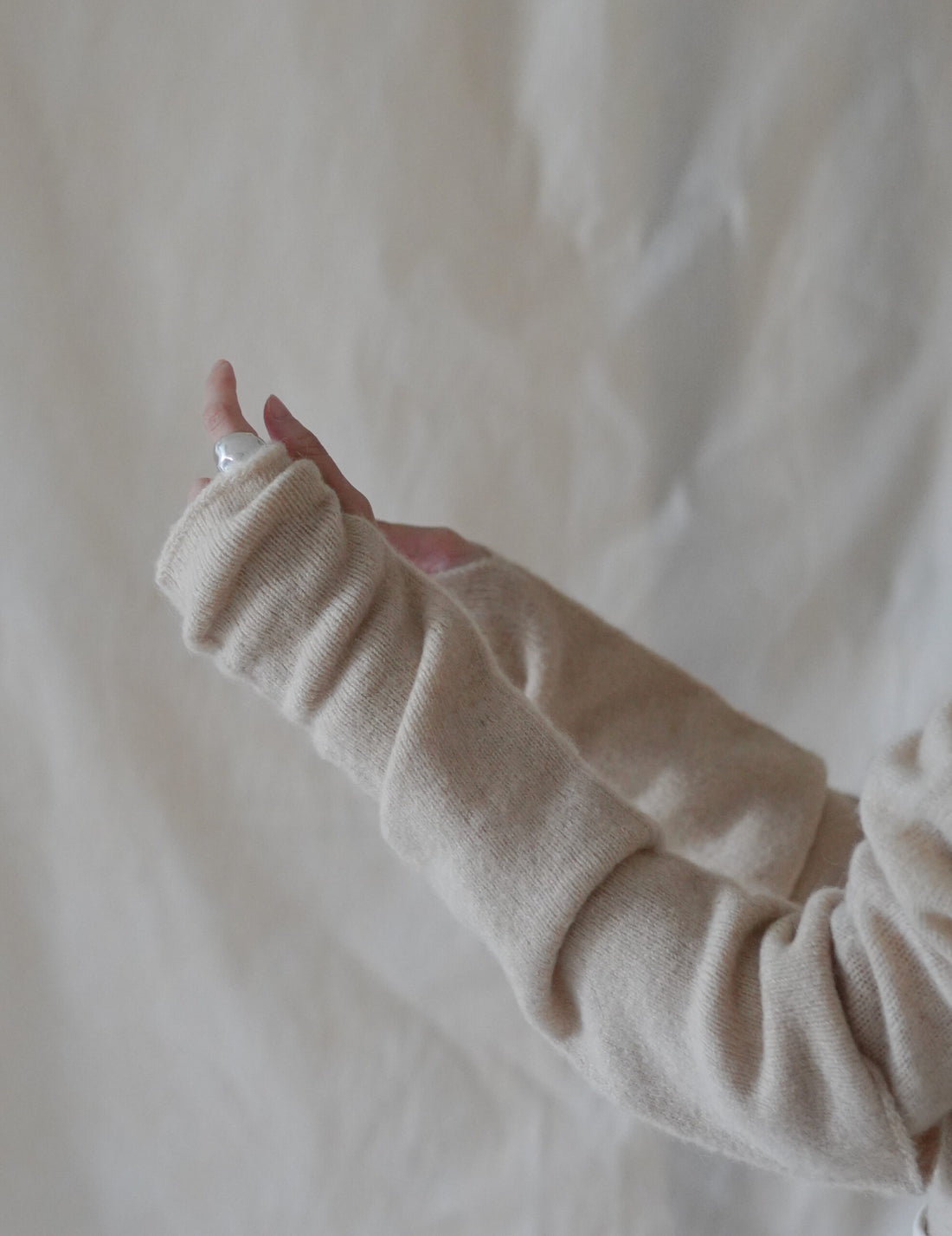 Hana 羊絨蠶絲長手套・象牙白