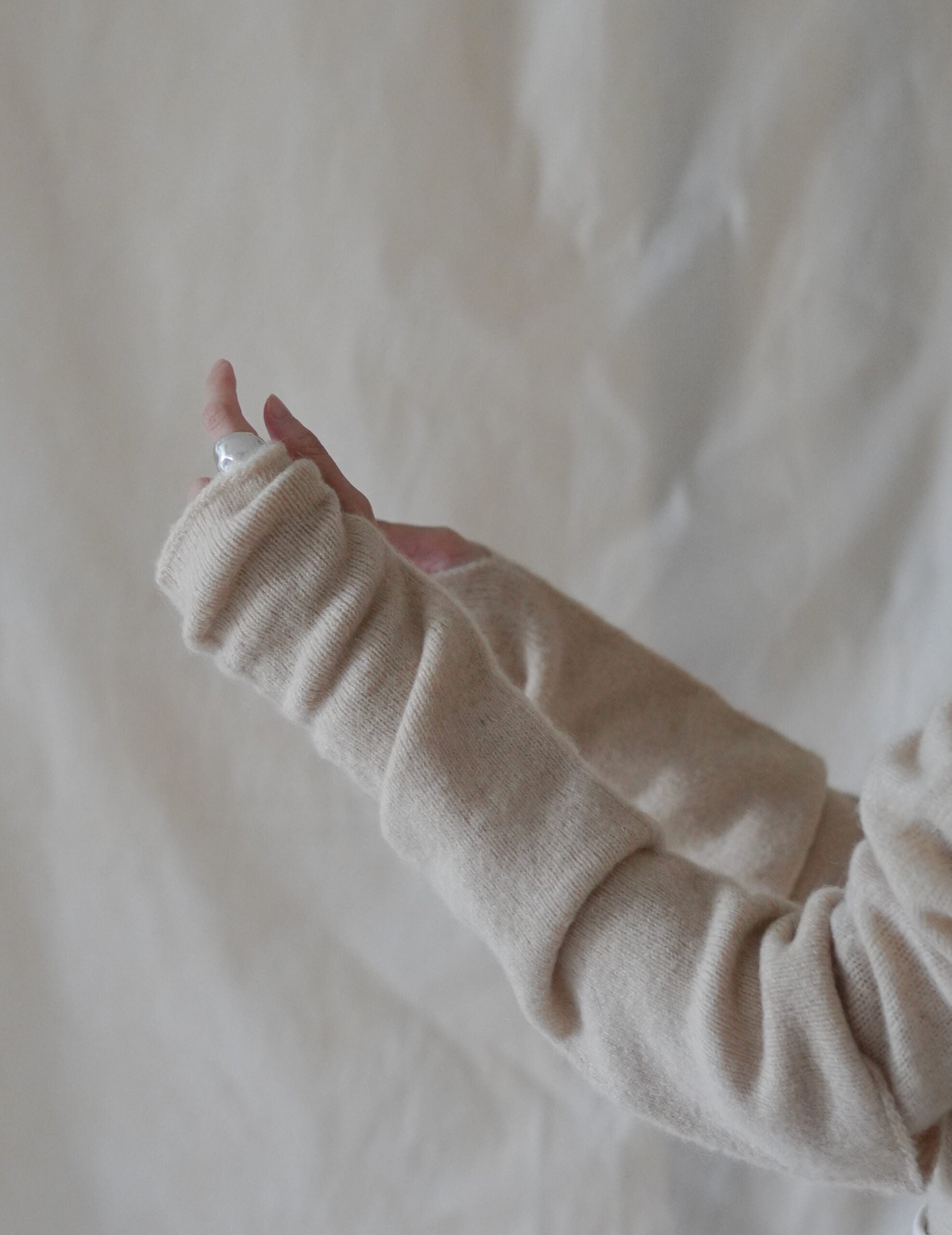 Hana 羊絨蠶絲長手套・象牙白