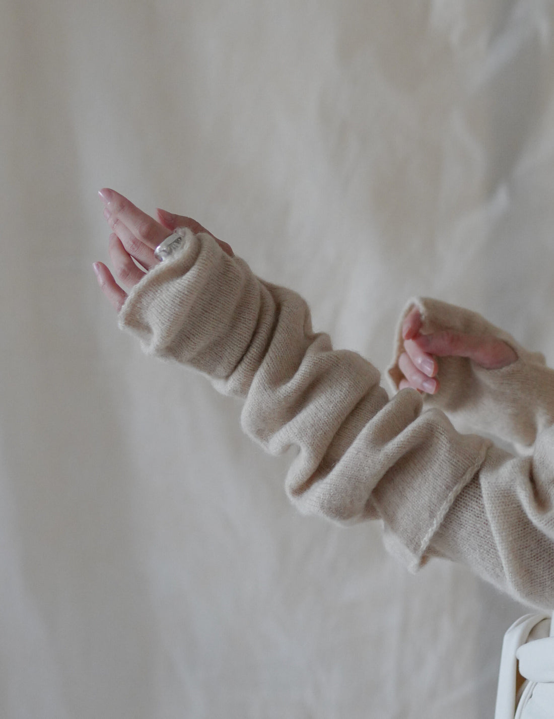 Hana 羊絨蠶絲長手套・象牙白