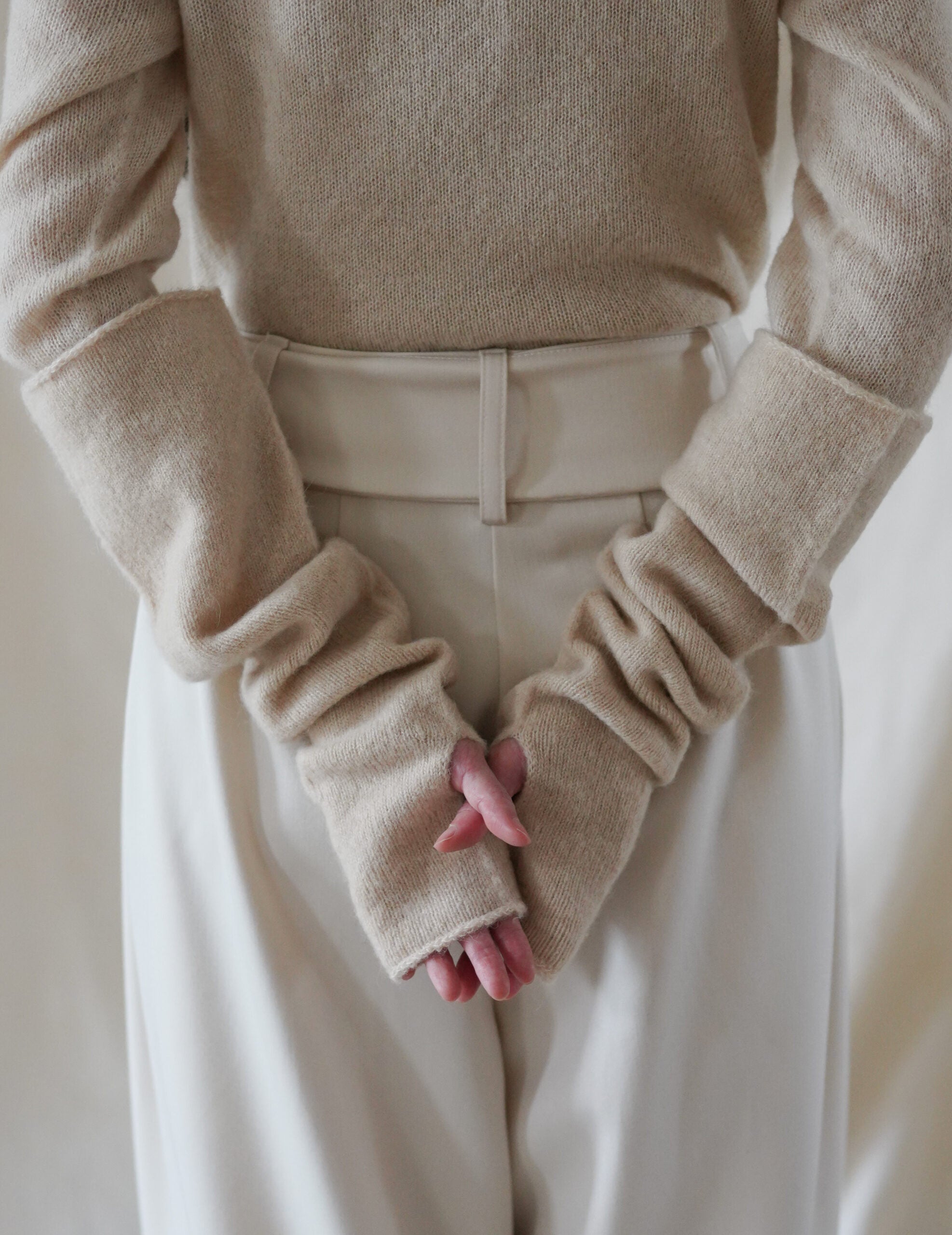 Hana 羊絨蠶絲長手套・象牙白