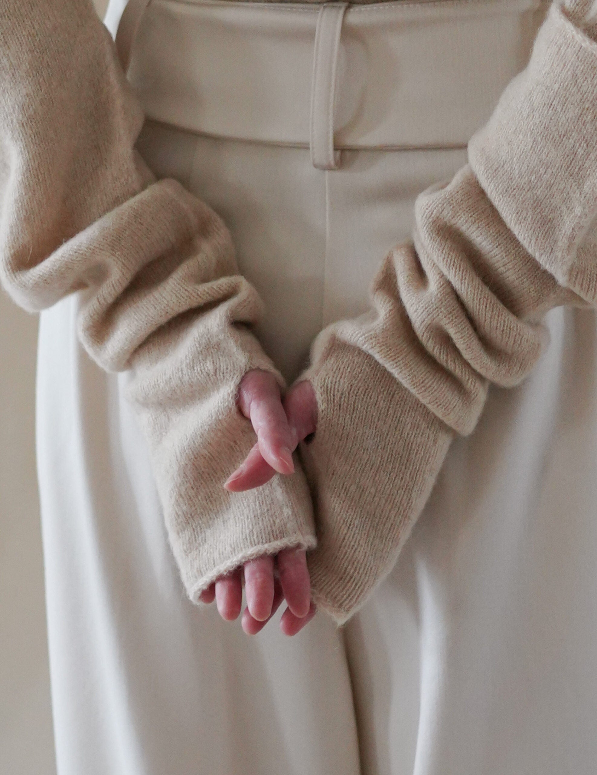 Hana 羊絨蠶絲長手套・象牙白