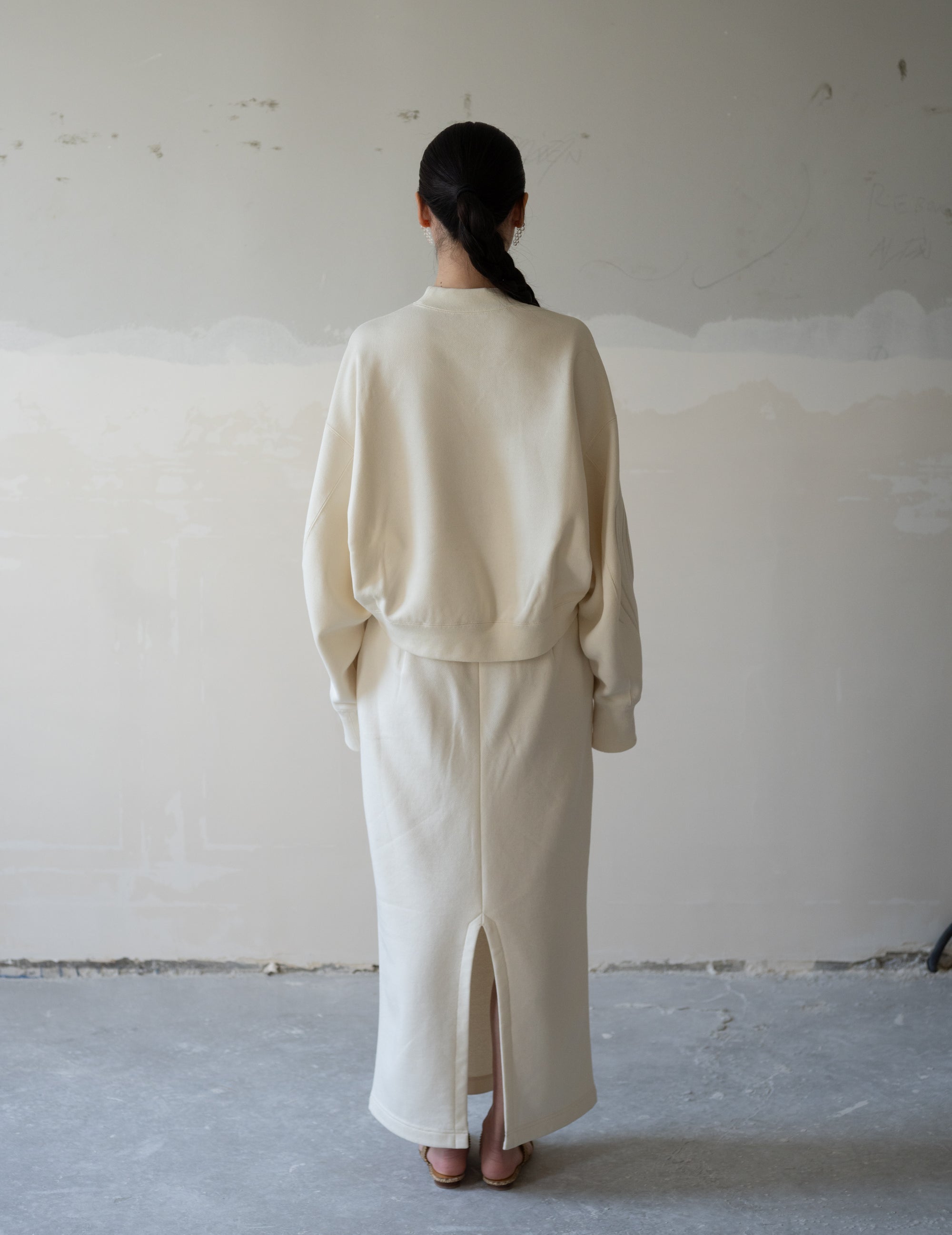 花卉刺繡棉質長裙・米白