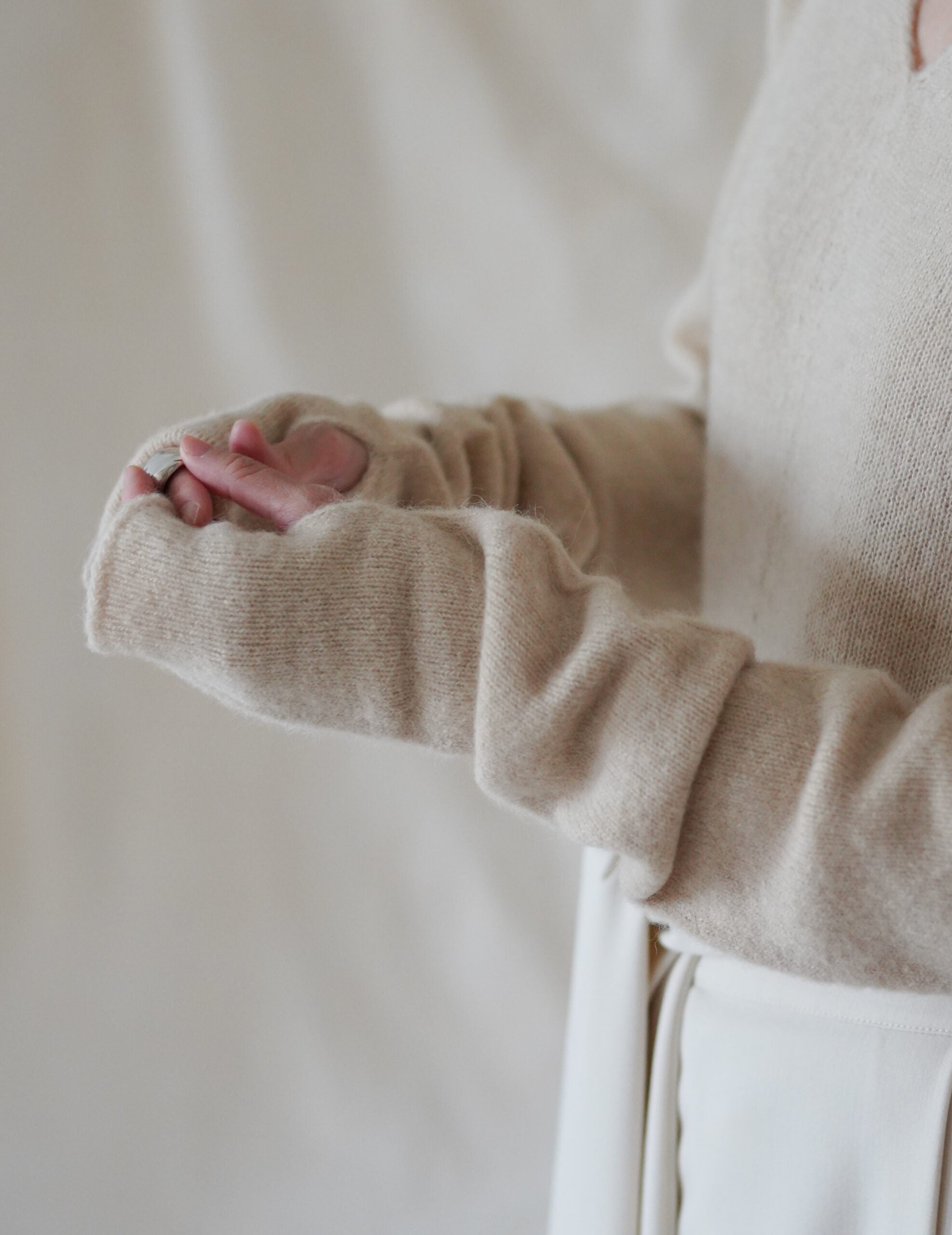 Hana 羊絨蠶絲長手套・象牙白