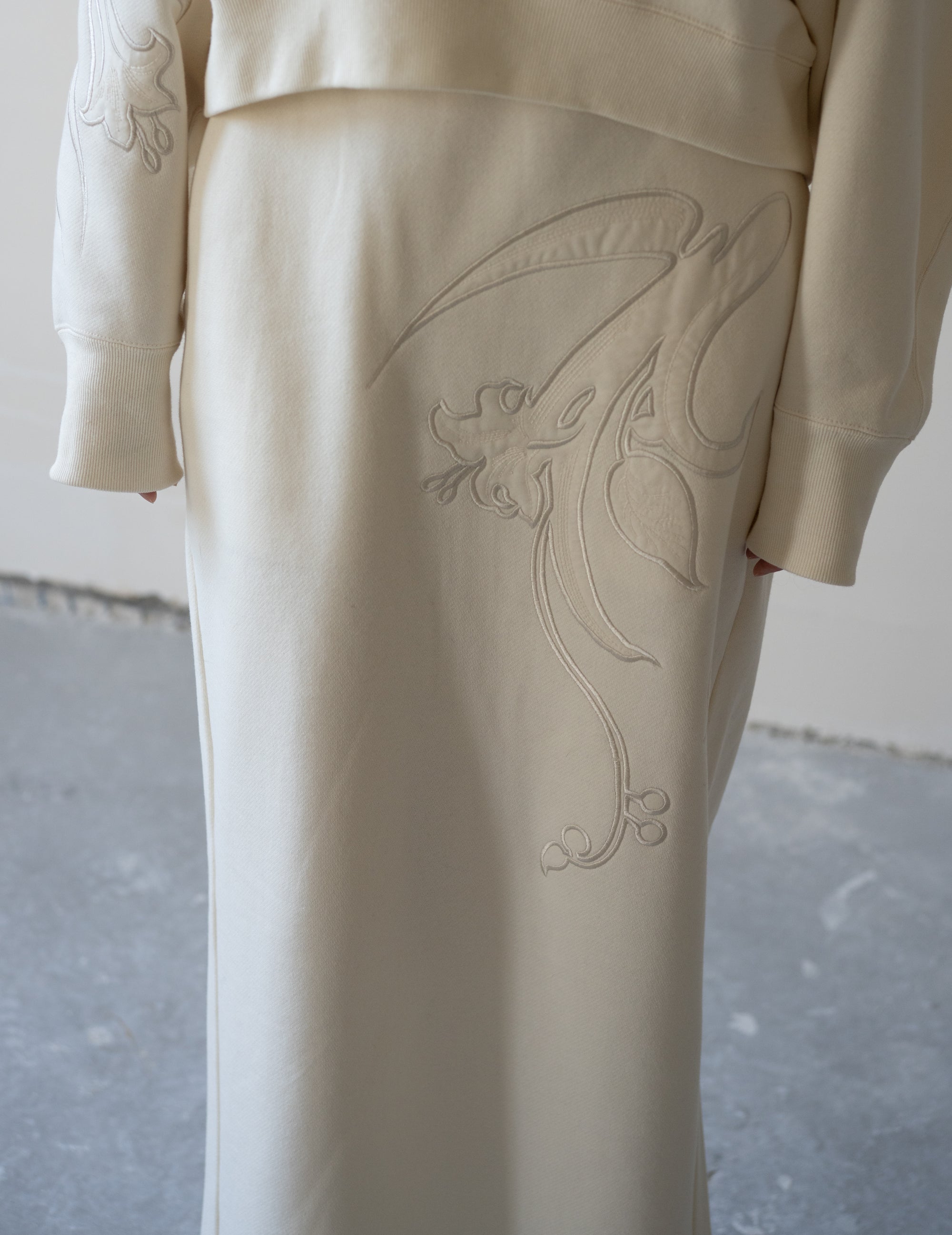 花卉刺繡棉質長裙・米白