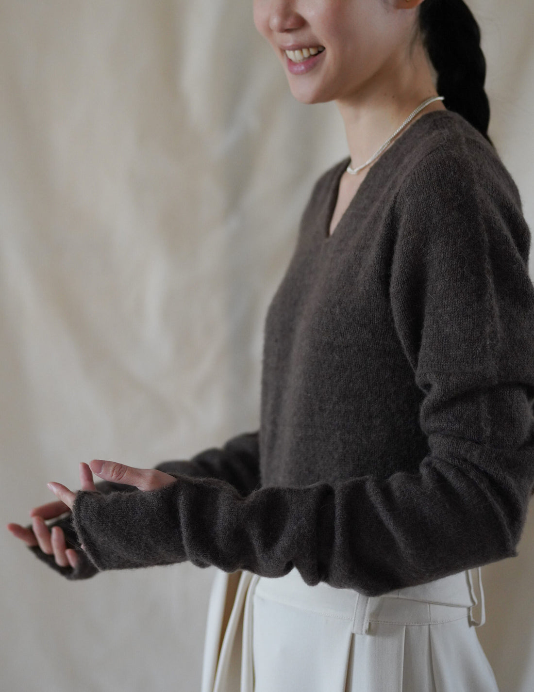 Hana Baby Alpaca Cashmere Silk Long Mittens・Dark Taupe