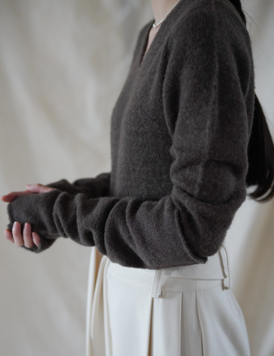 Hana Baby Alpaca Cashmere Silk Long Mittens・Dark Taupe