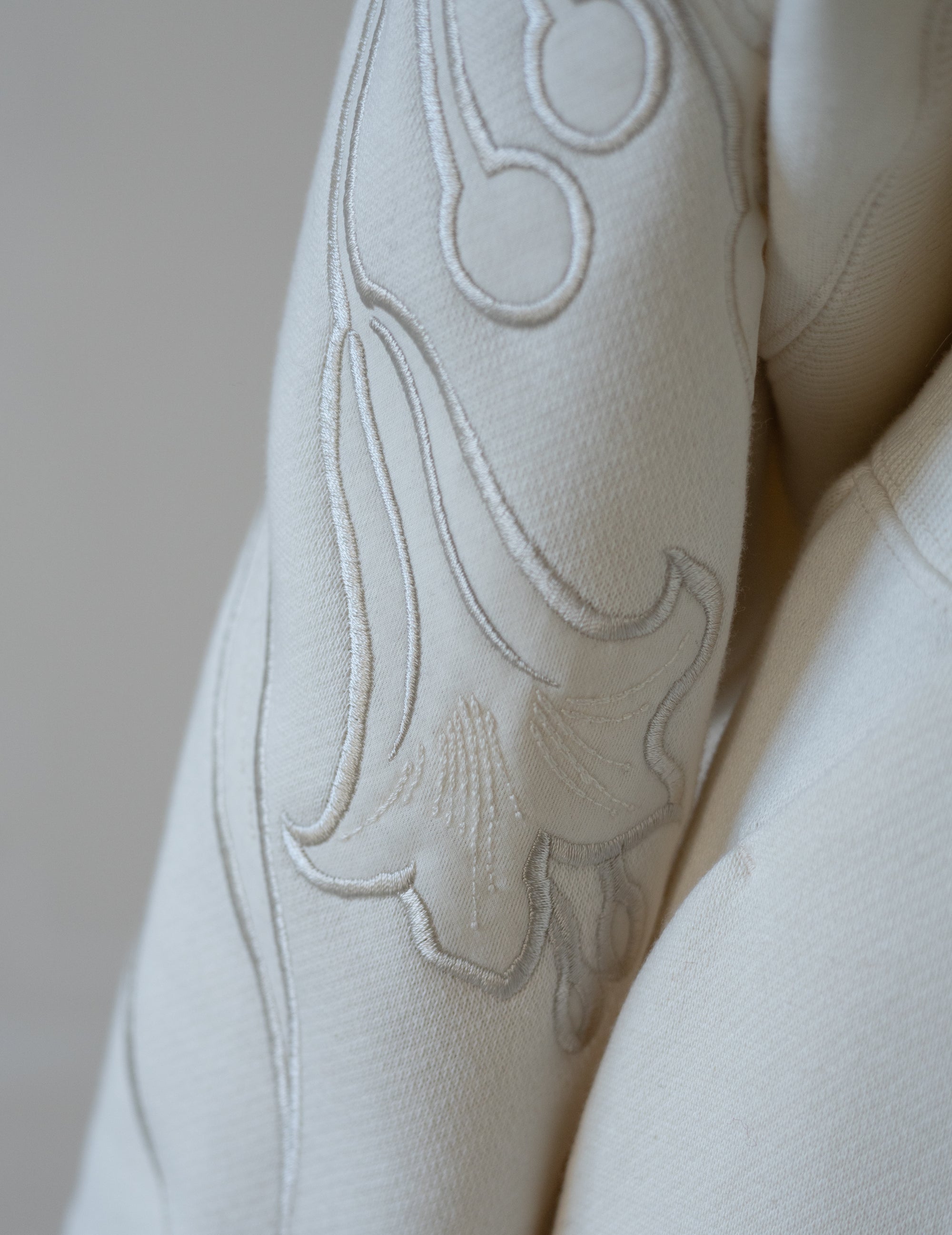 花卉刺繡短版棉質上衣・米白