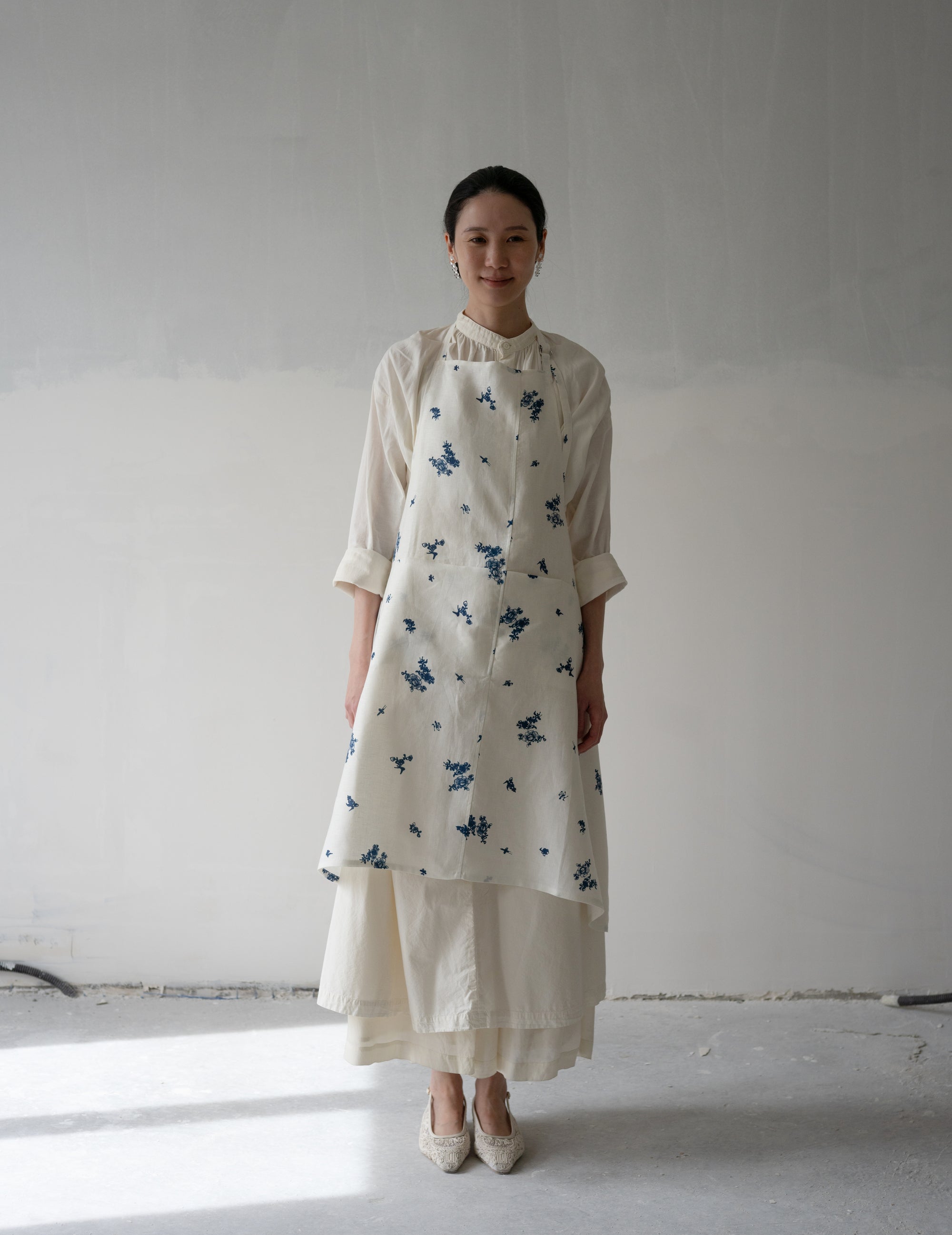 Indigo Print Linen Apron・Indigo Print