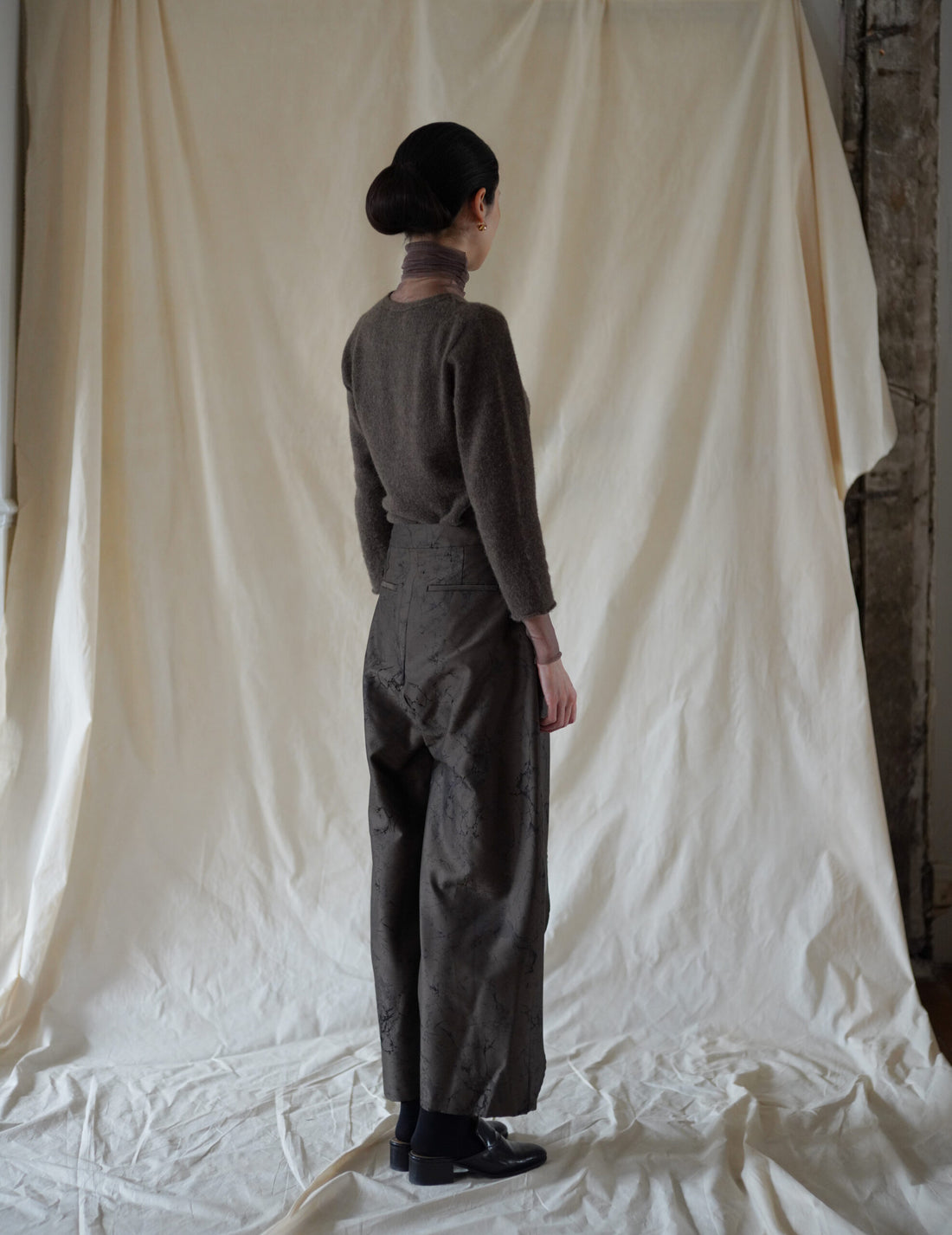Nika Jacquard Wool Silk Trousers・Khaki