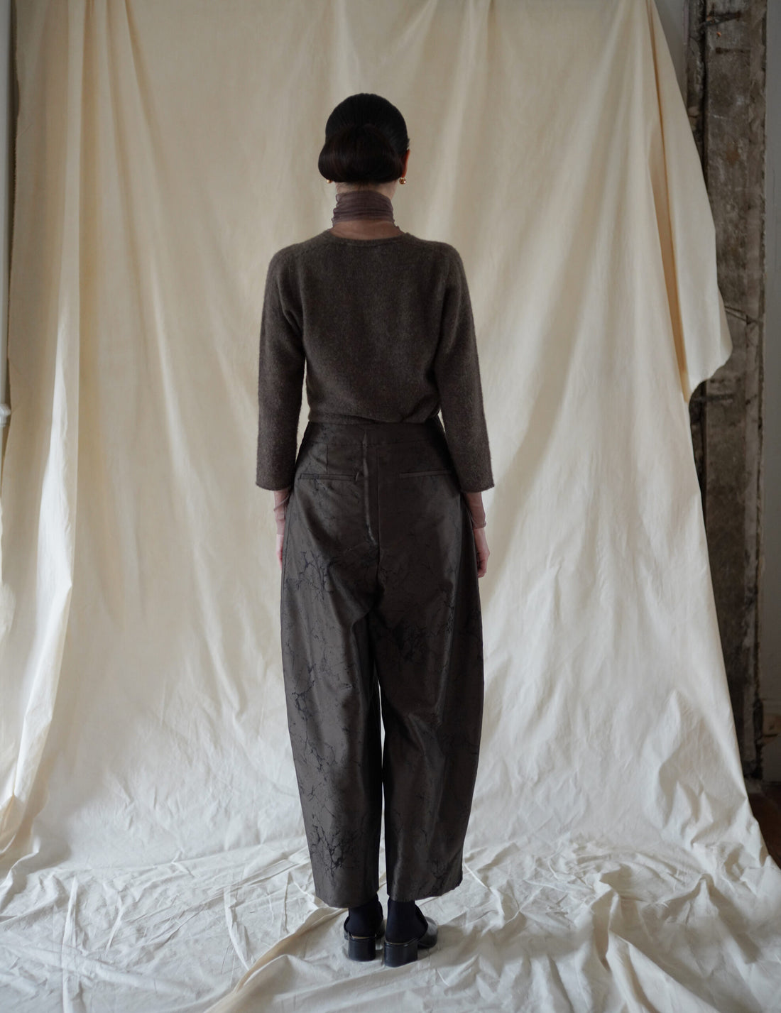Nika Jacquard Wool Silk Trousers・Khaki