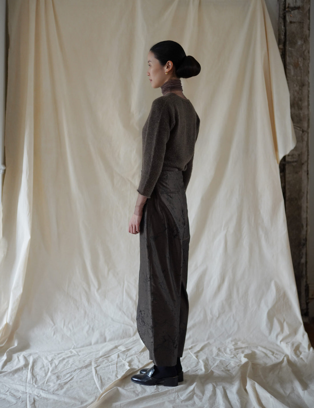 Nika Jacquard Wool Silk Trousers・Khaki