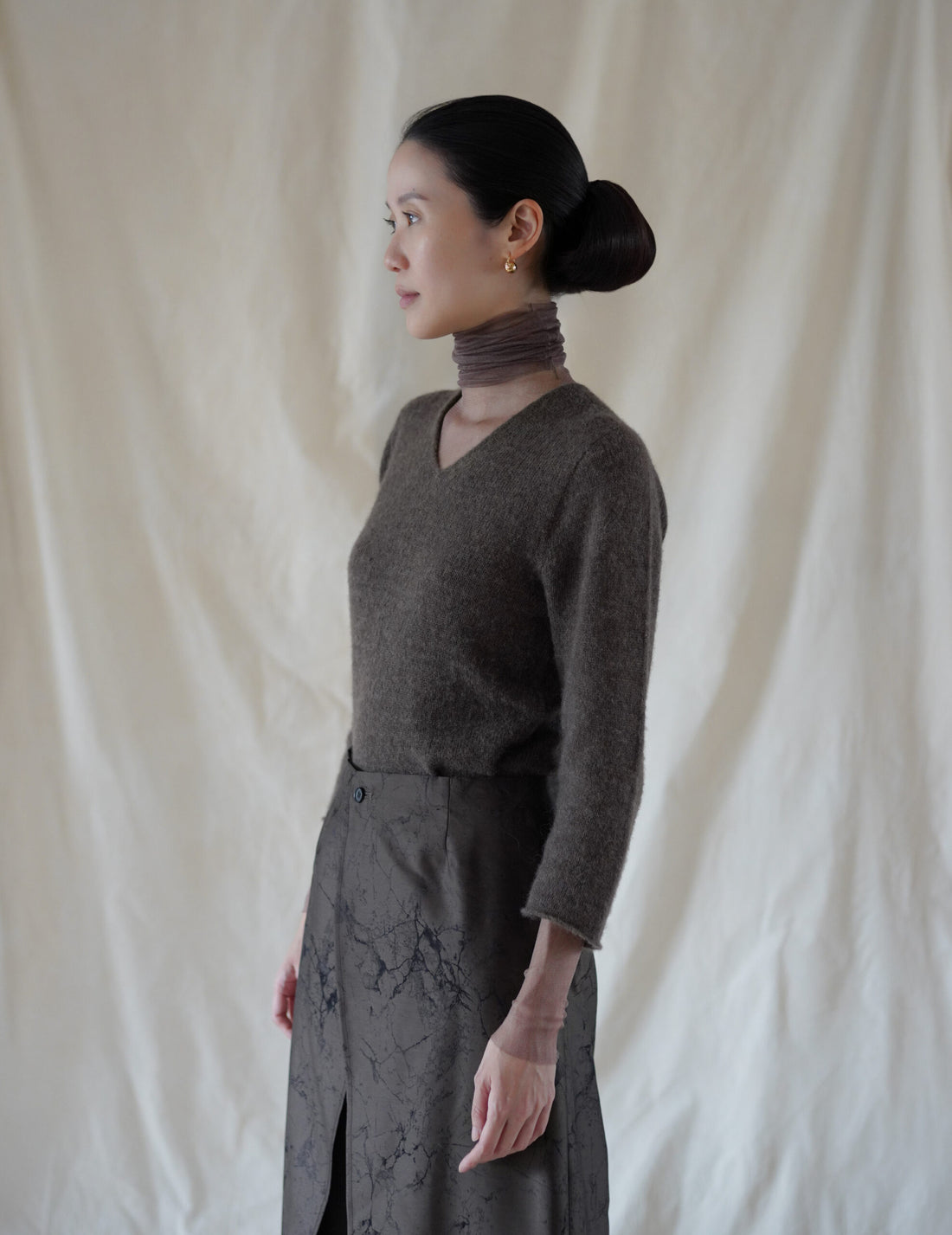 Cisne 真絲薄紗高領內搭・棕褐色