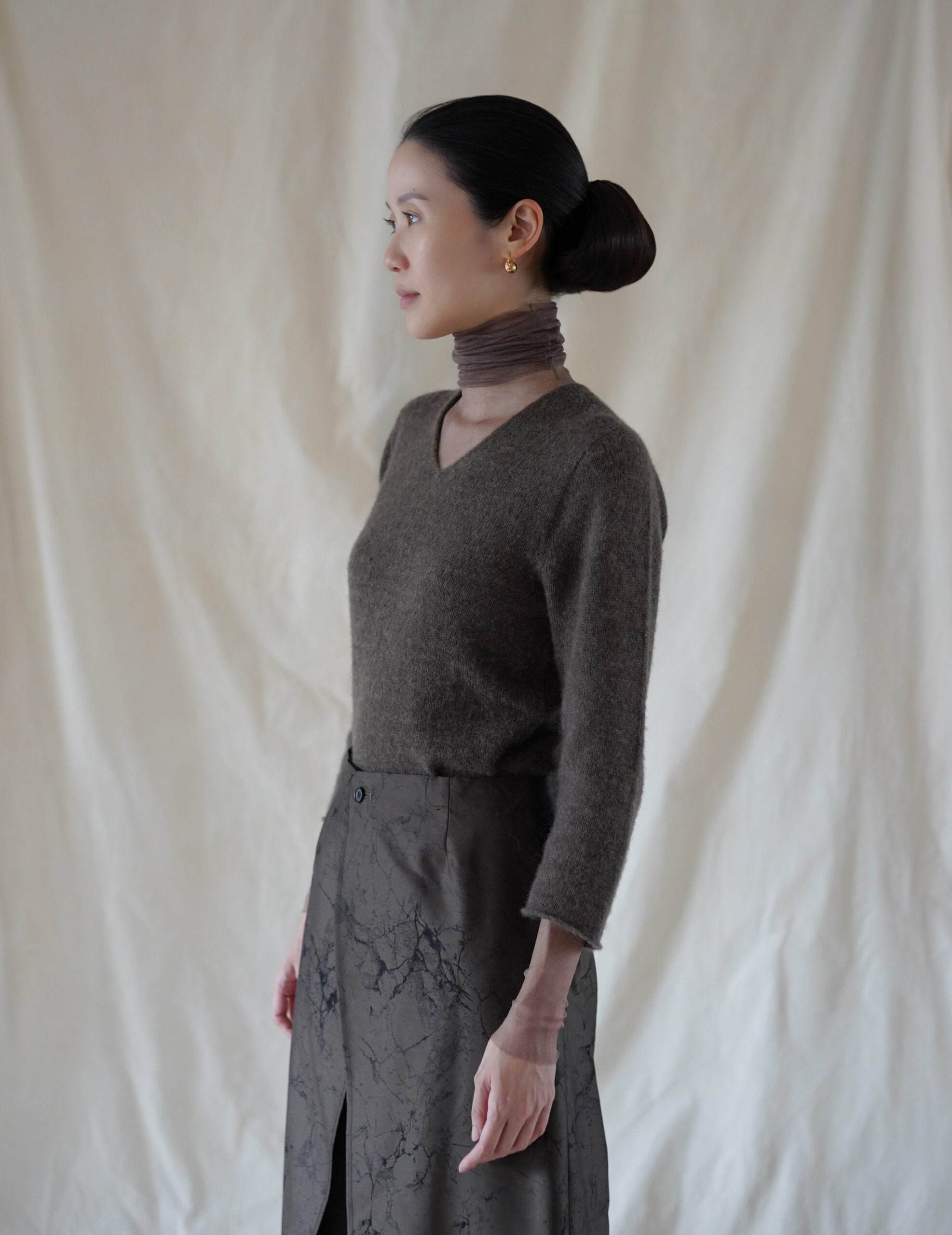 Cisne 真絲薄紗高領內搭・棕褐色