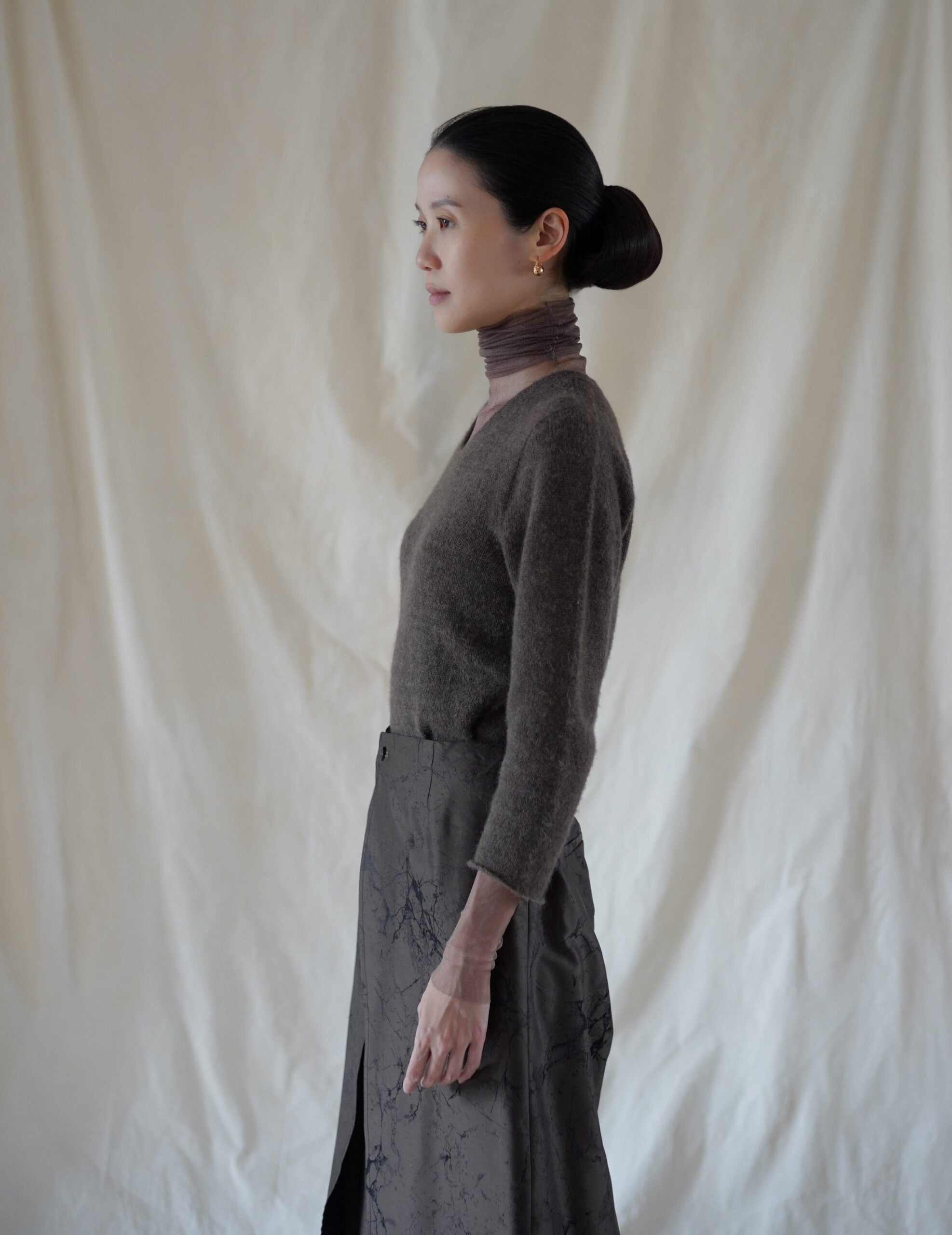 Cisne 真絲薄紗高領內搭・棕褐色