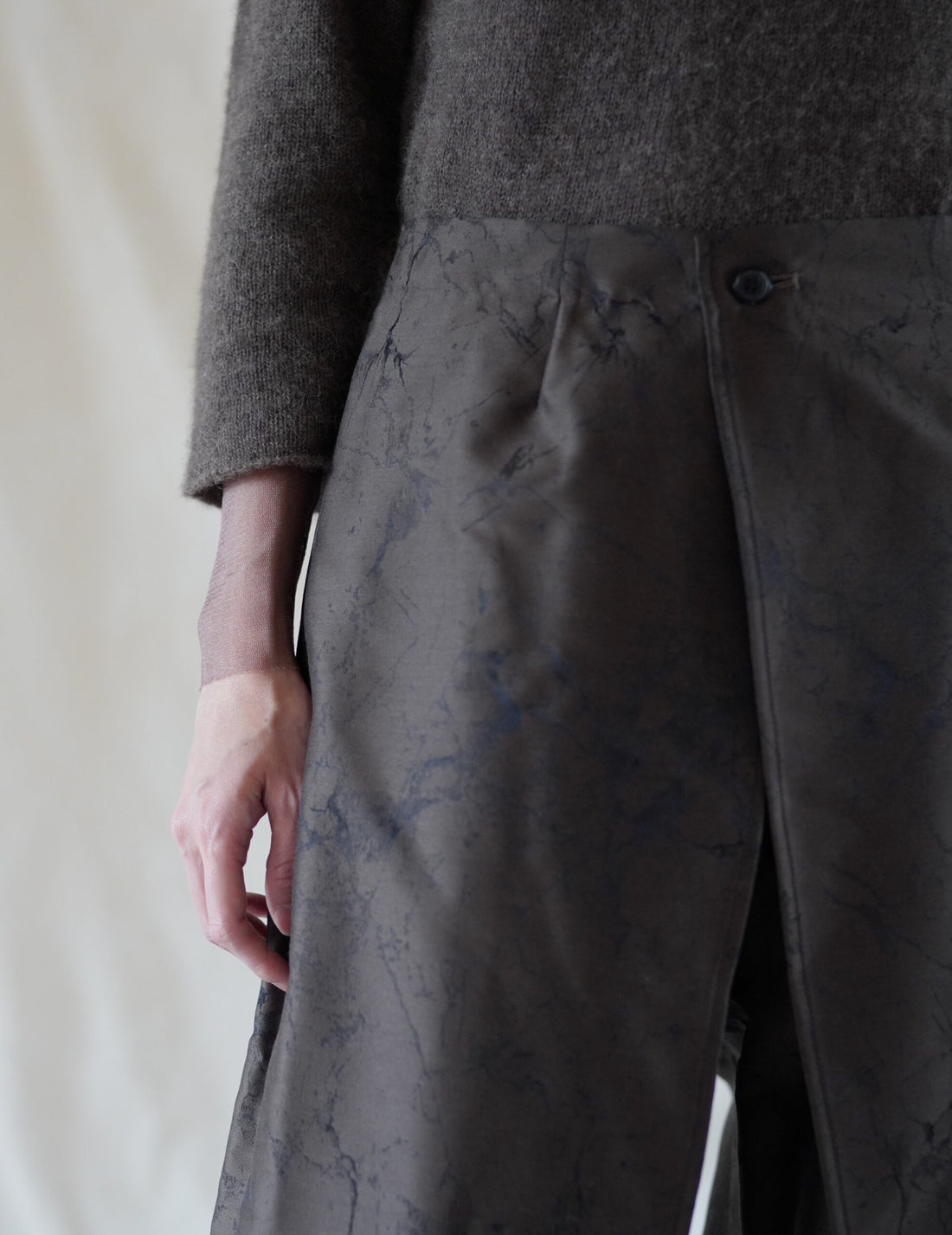 Nika Jacquard Wool Silk Trousers・Khaki