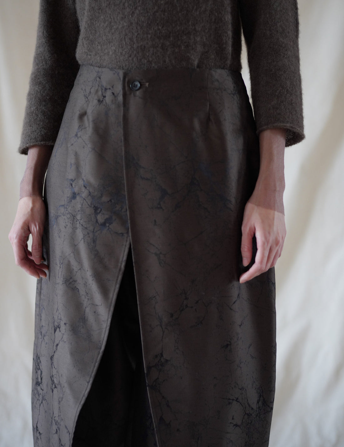 Nika Jacquard Wool Silk Trousers・Khaki