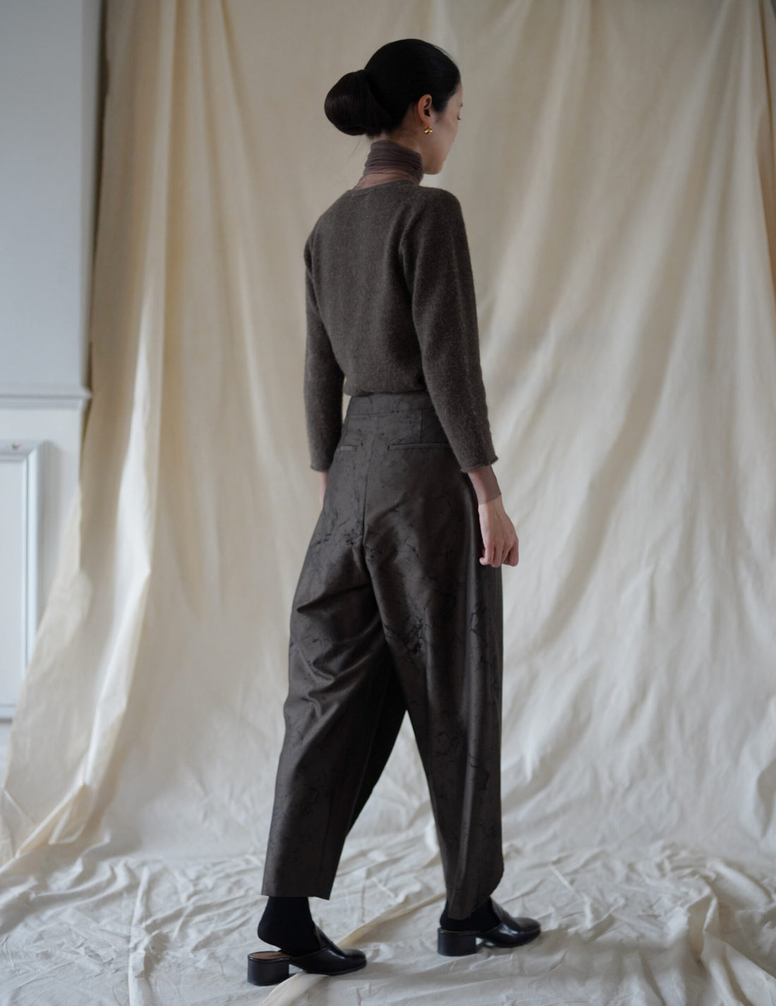 Nika Jacquard Wool Silk Trousers・Khaki