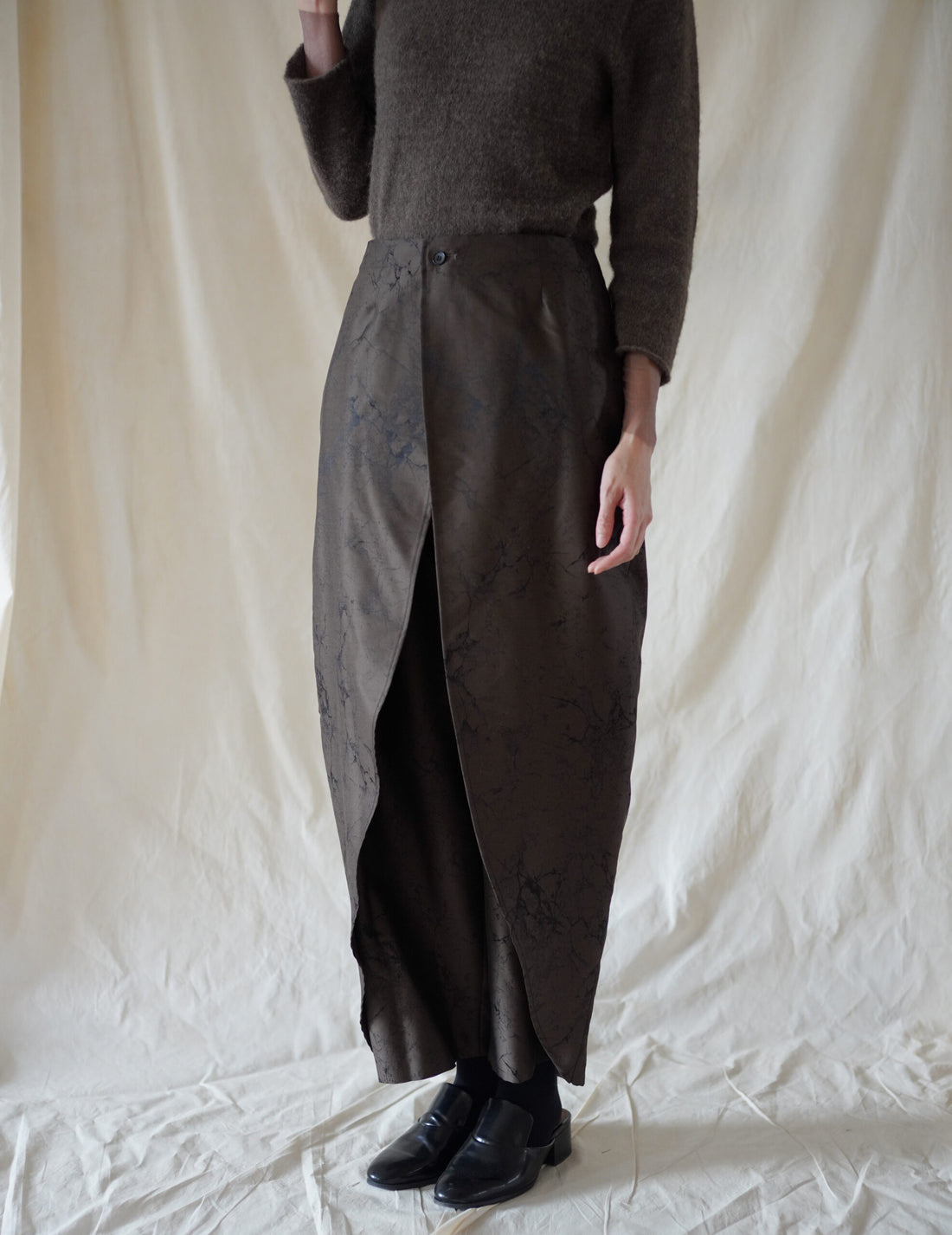 Nika Jacquard Wool Silk Trousers・Khaki