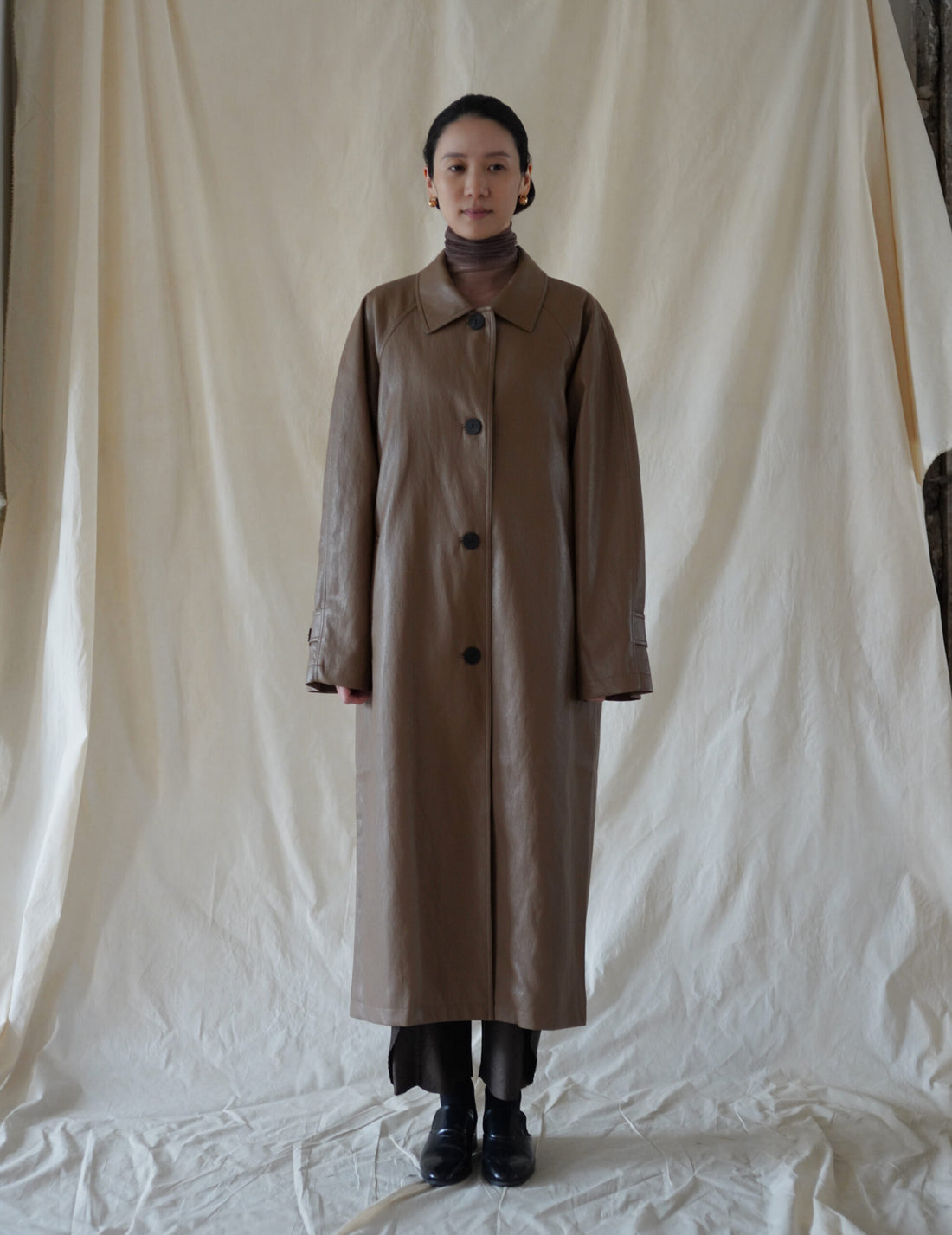 Vegan Leather Mac Coat・Cocoa