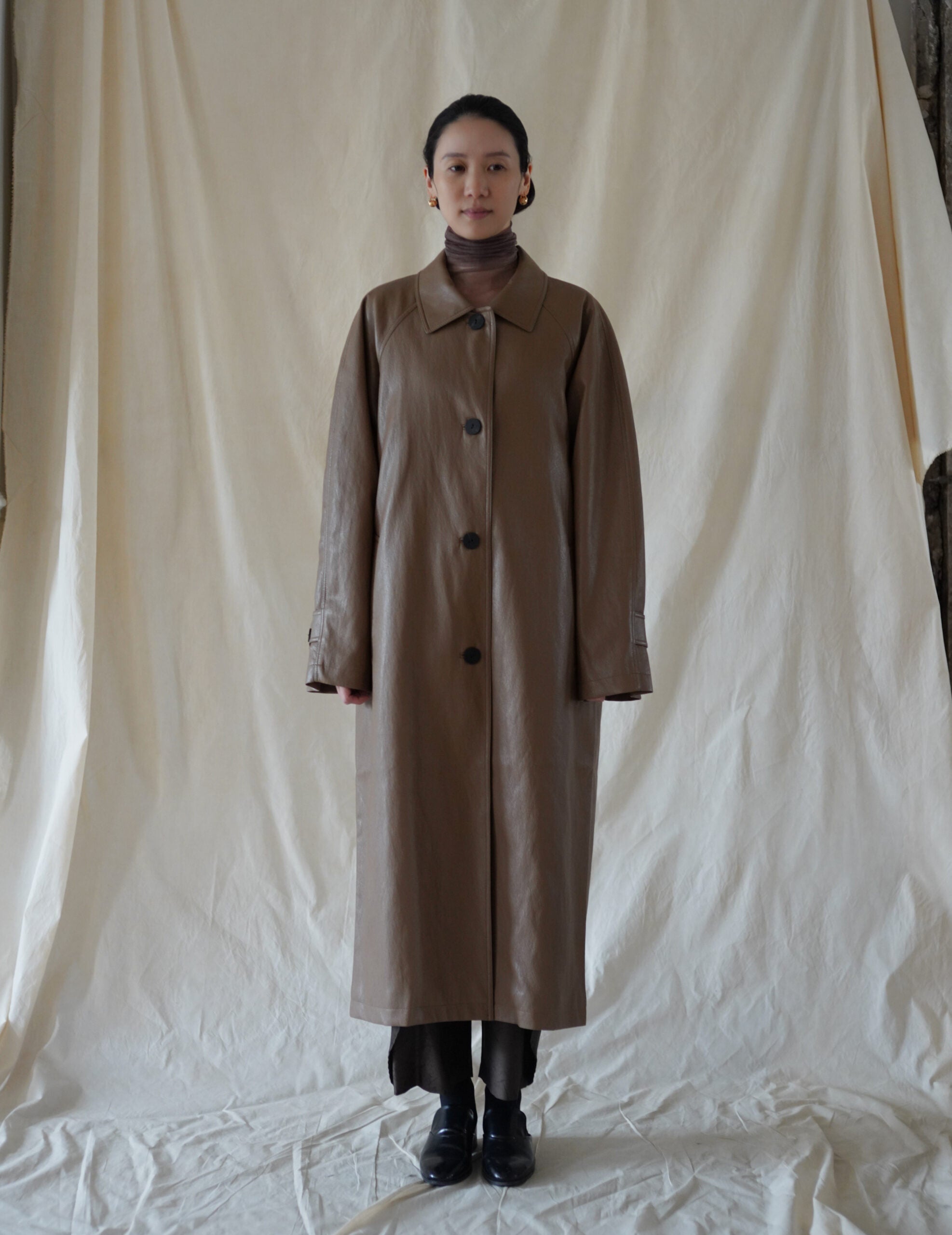 Vegan Leather Mac Coat・Cocoa
