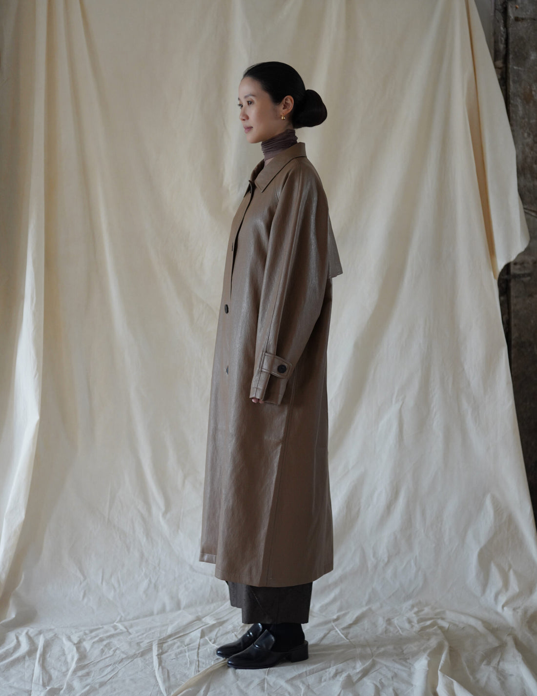 Vegan Leather Mac Coat・Cocoa