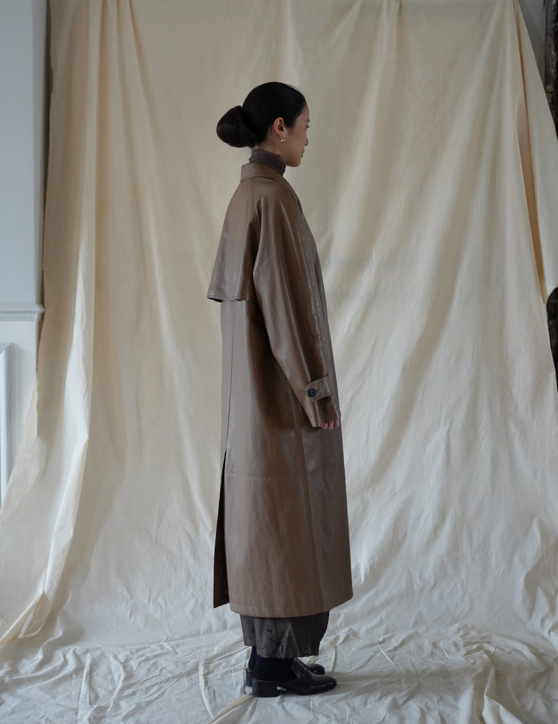 Vegan Leather Mac Coat・Cocoa