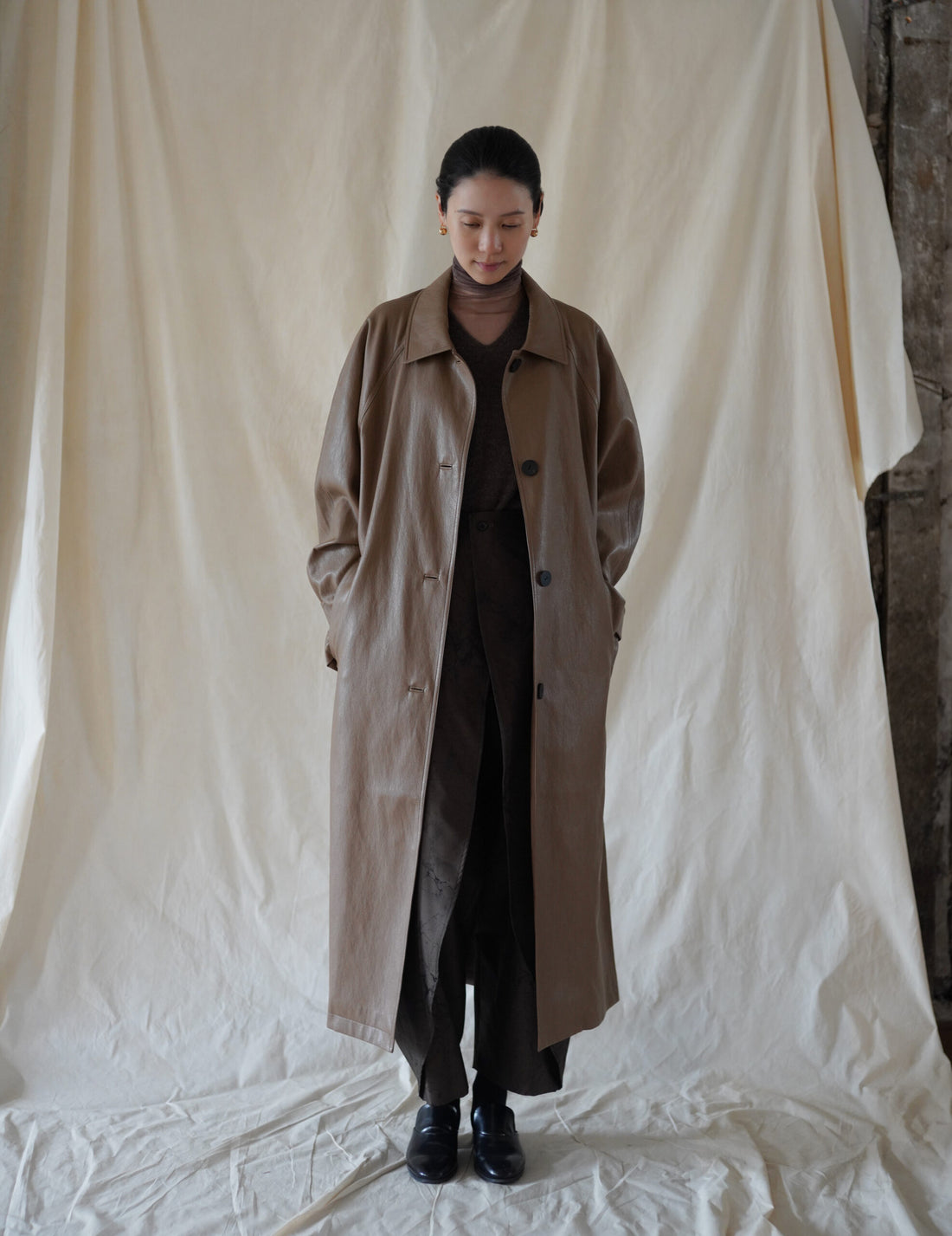 Vegan Leather Mac Coat・Cocoa