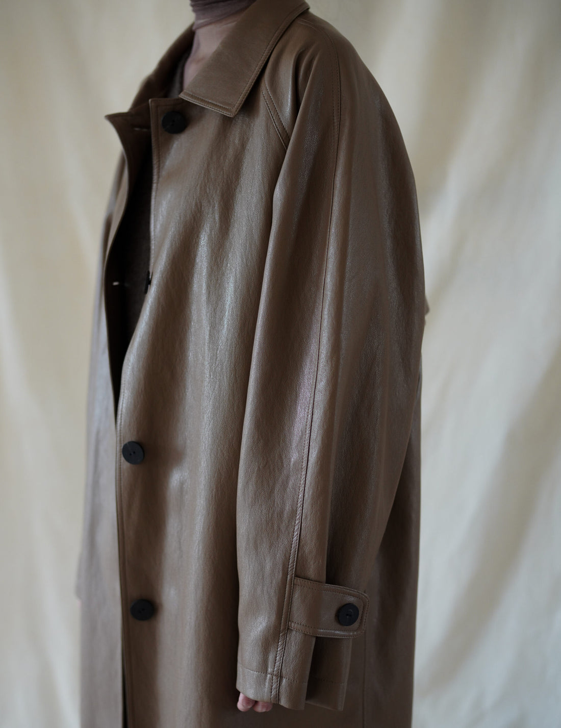 Vegan Leather Mac Coat・Cocoa