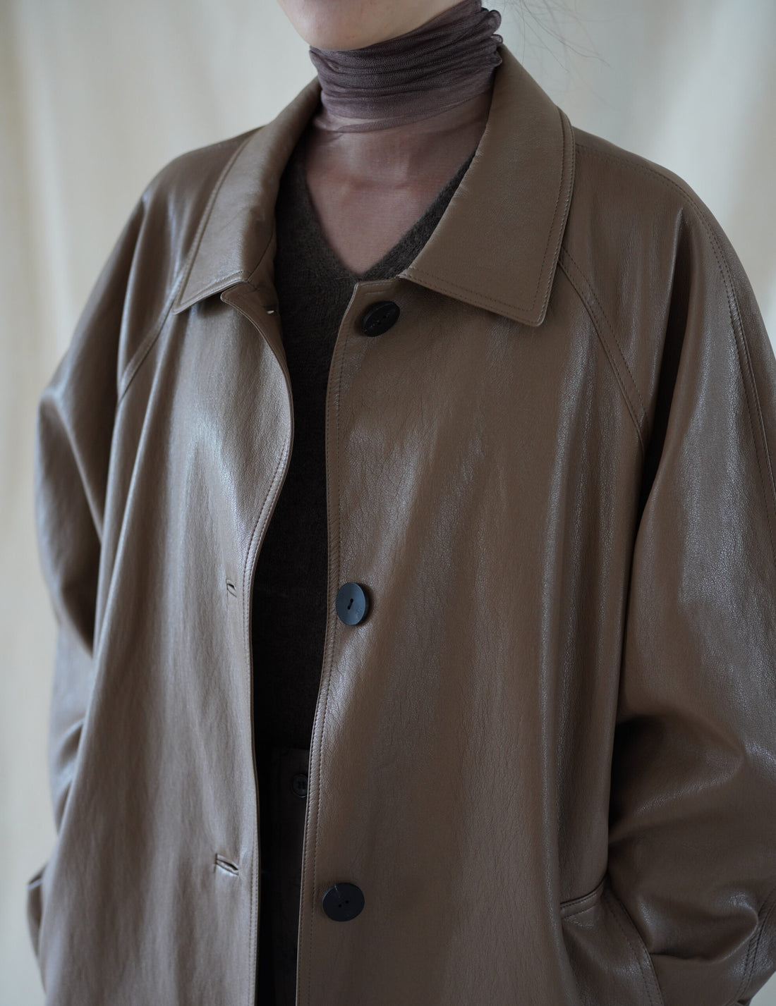 Vegan Leather Mac Coat・Cocoa