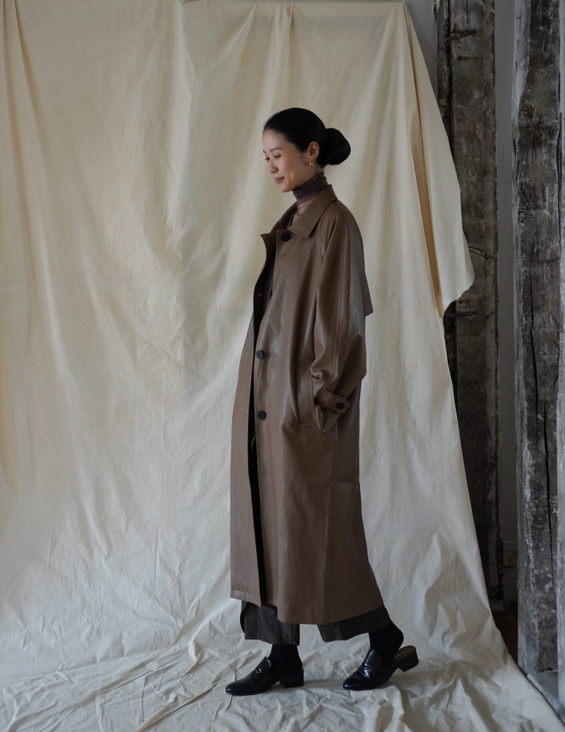 Vegan Leather Mac Coat・Cocoa