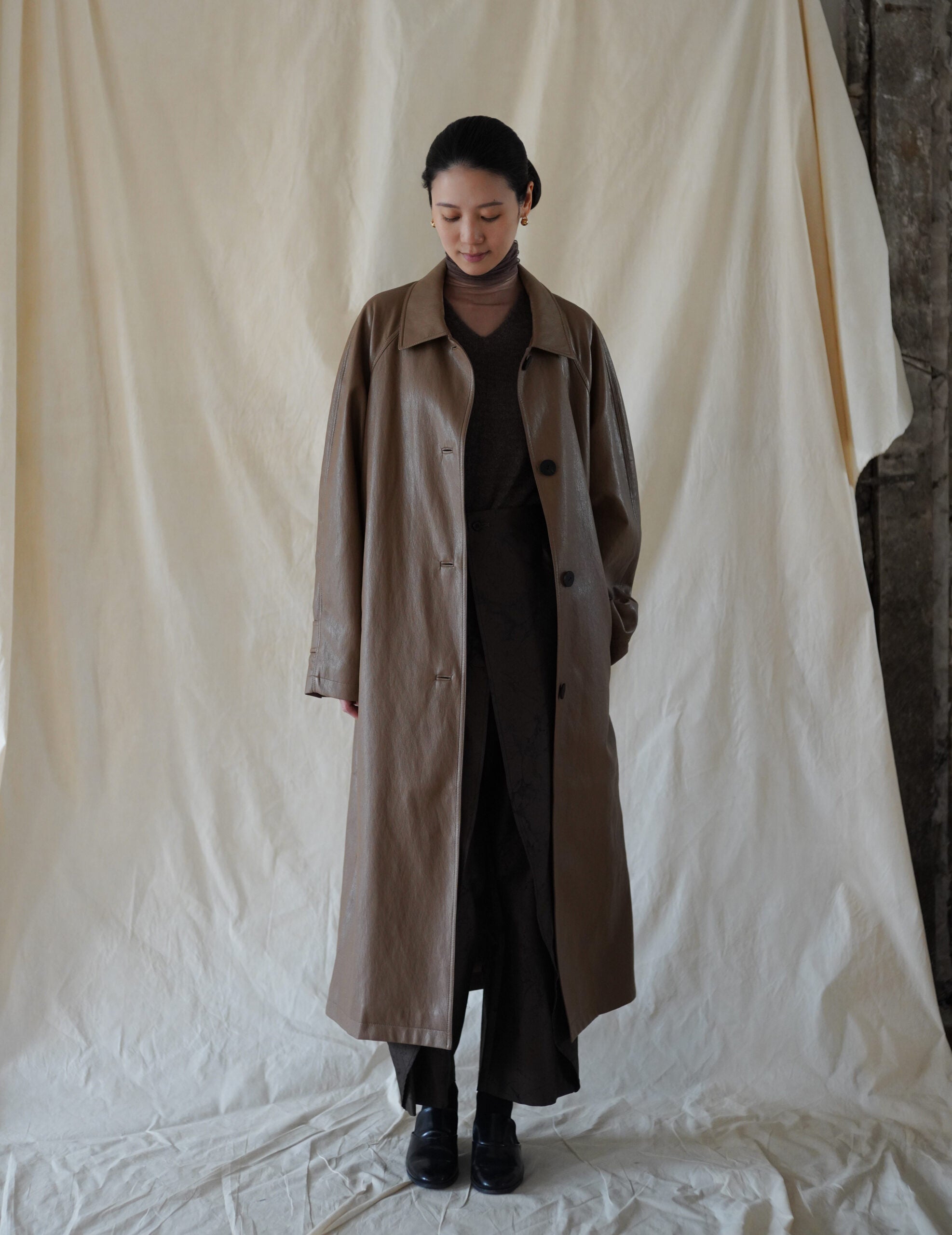 Vegan Leather Mac Coat・Cocoa