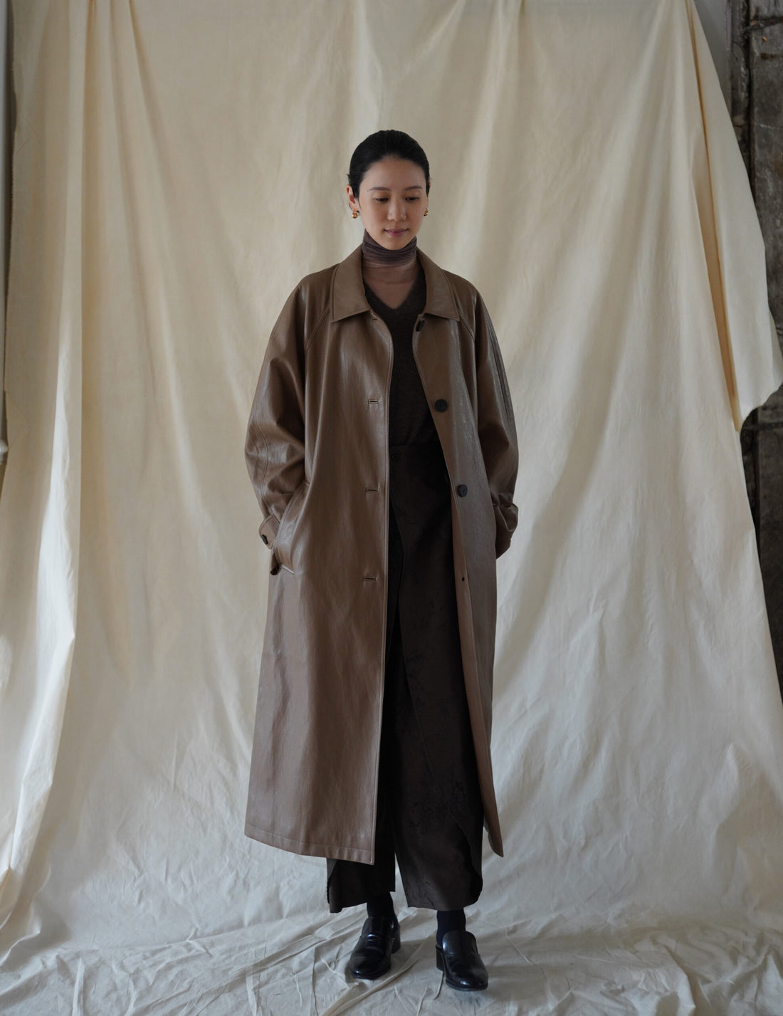 Vegan Leather Mac Coat・Cocoa