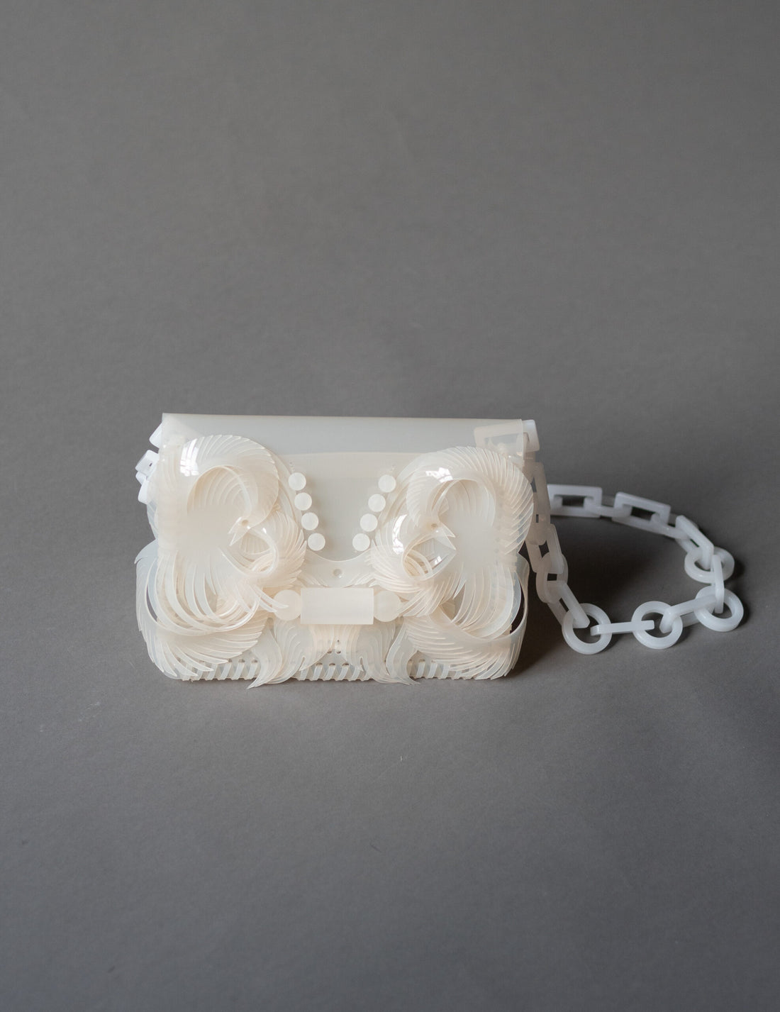 浮雕透明鍊帶迷你包・白色